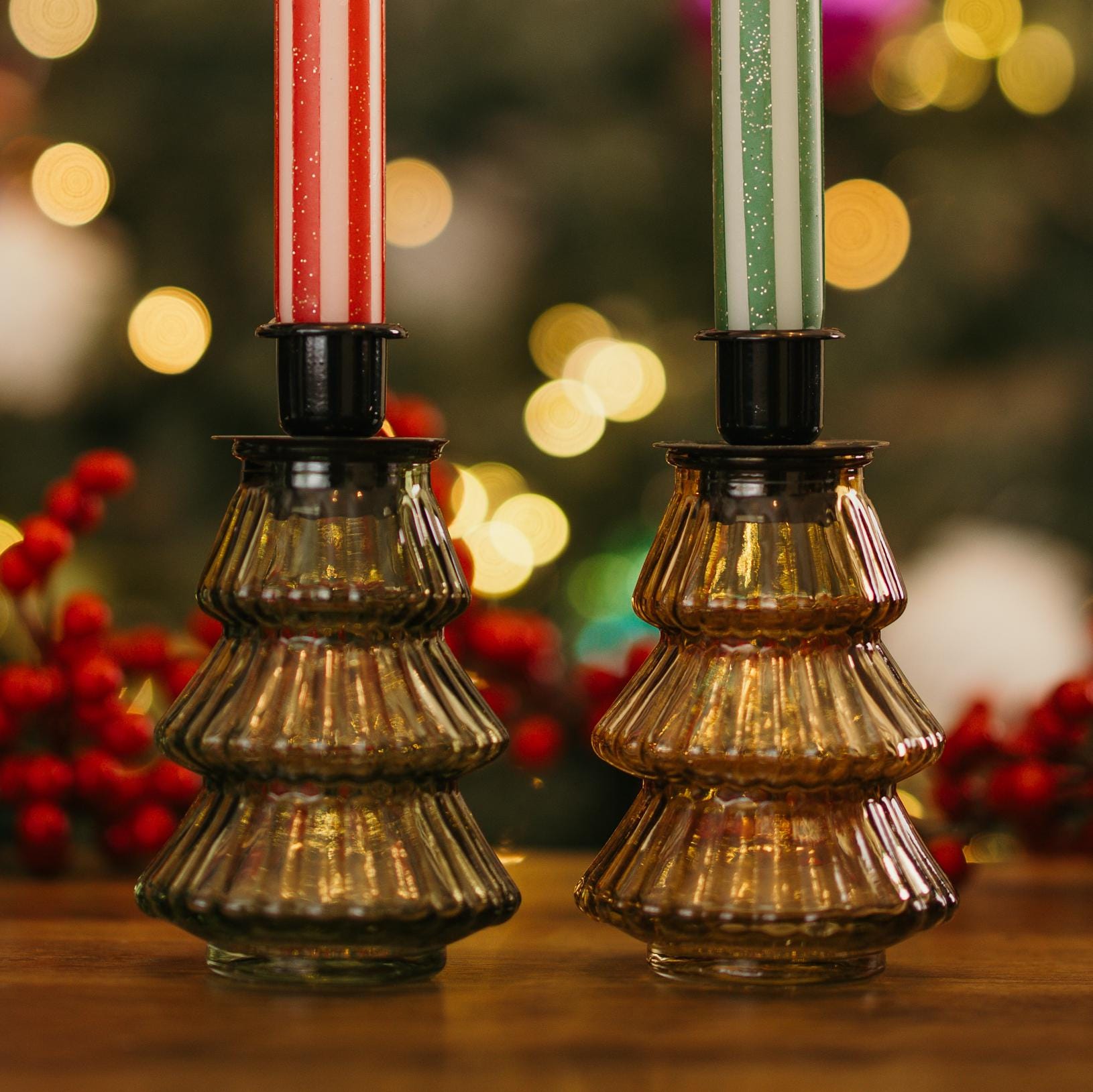 Handmade Christmas Candleholder - Glass Candlestick | Table Decor | Home Decor Ideas | Set of 2
