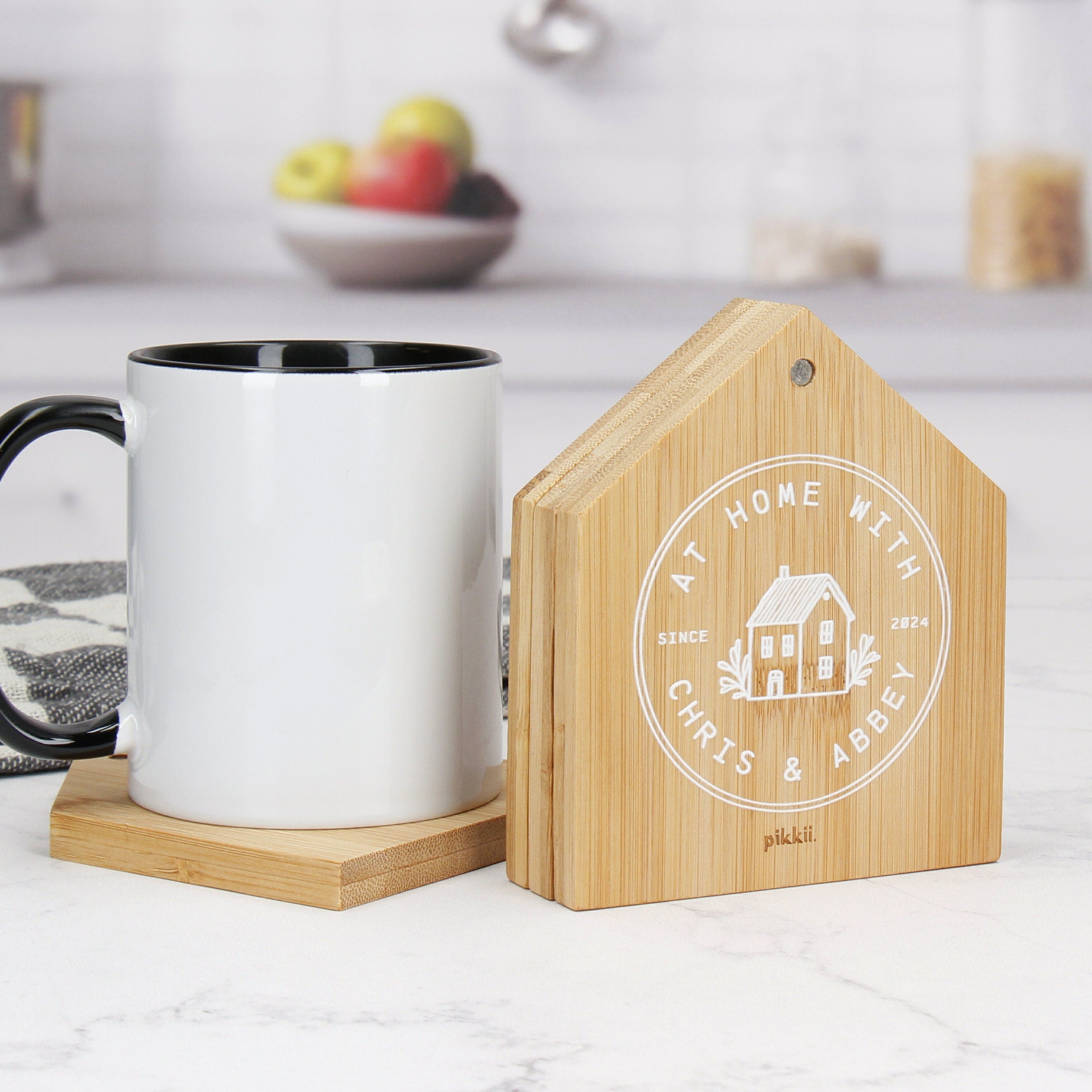 Personalised New Home Wooden Coasters - House Shaped Design
