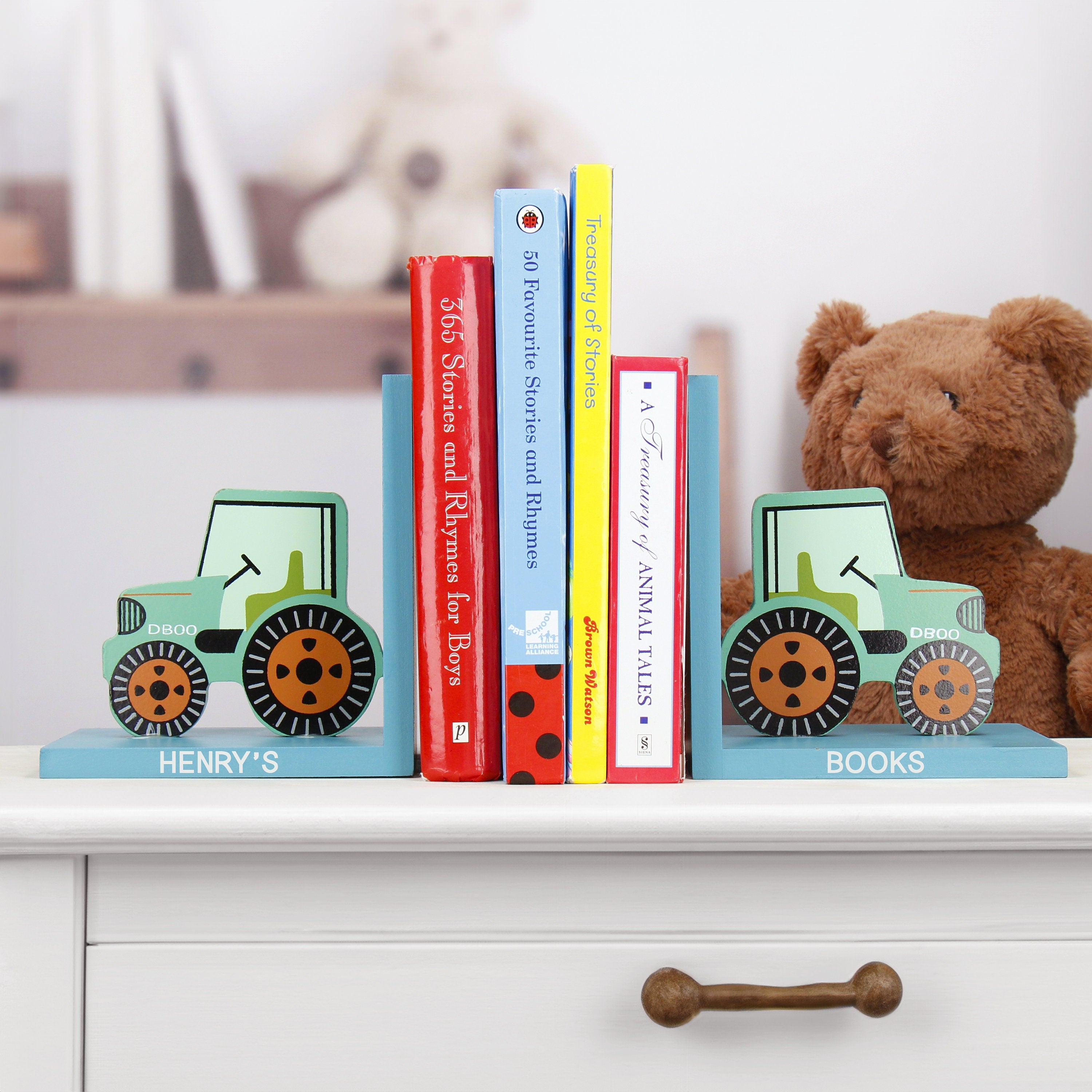 Personalised Red Tractor Children's Bookends
