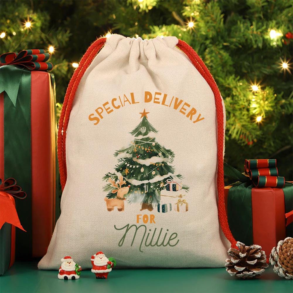 Personalised Christmas Sack - Christmas Tree Design | Christmas Sack for Kids | Small/Large