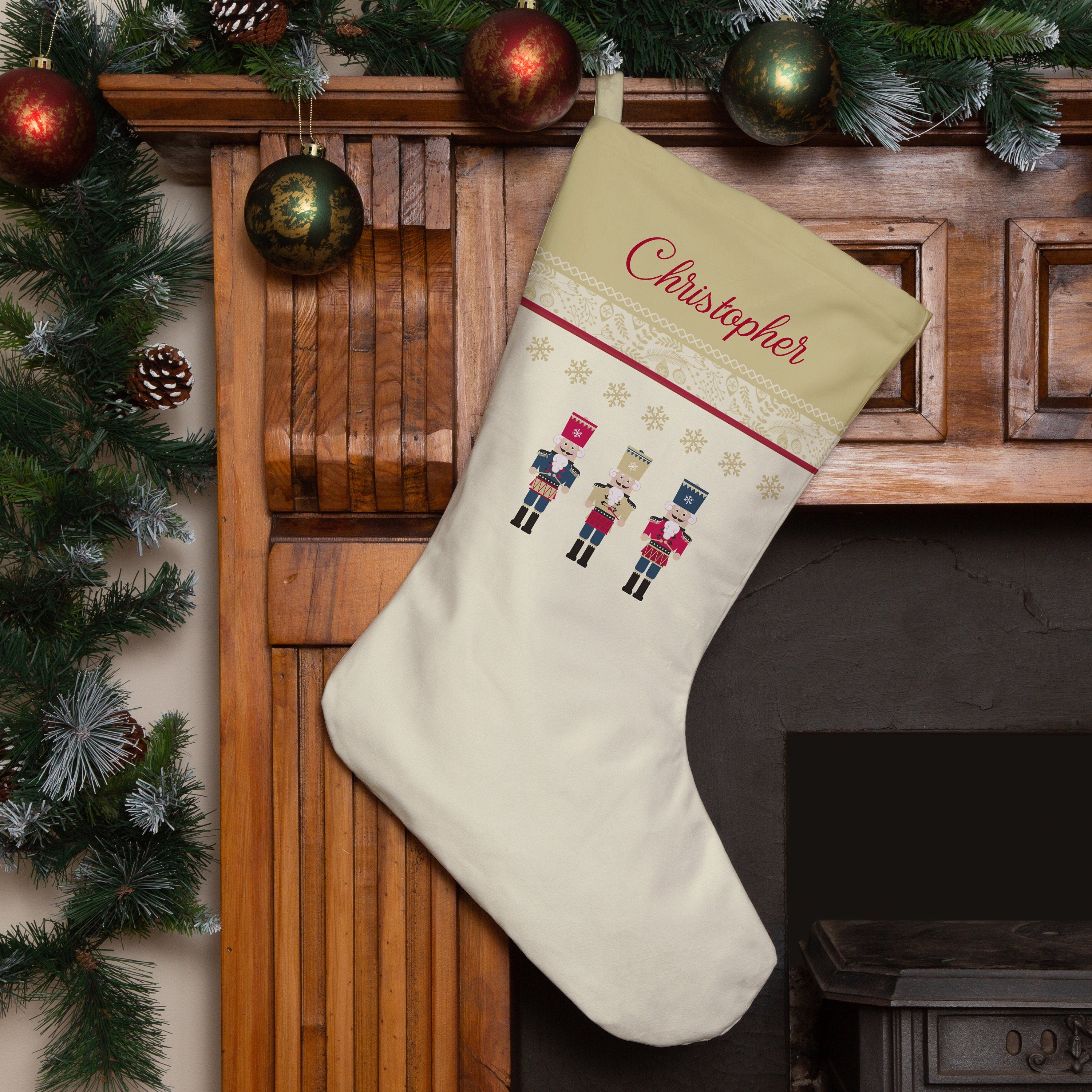 Christmas Stocking -  Personalise Me | Nutcracker Design Gold | Christmas Decor
