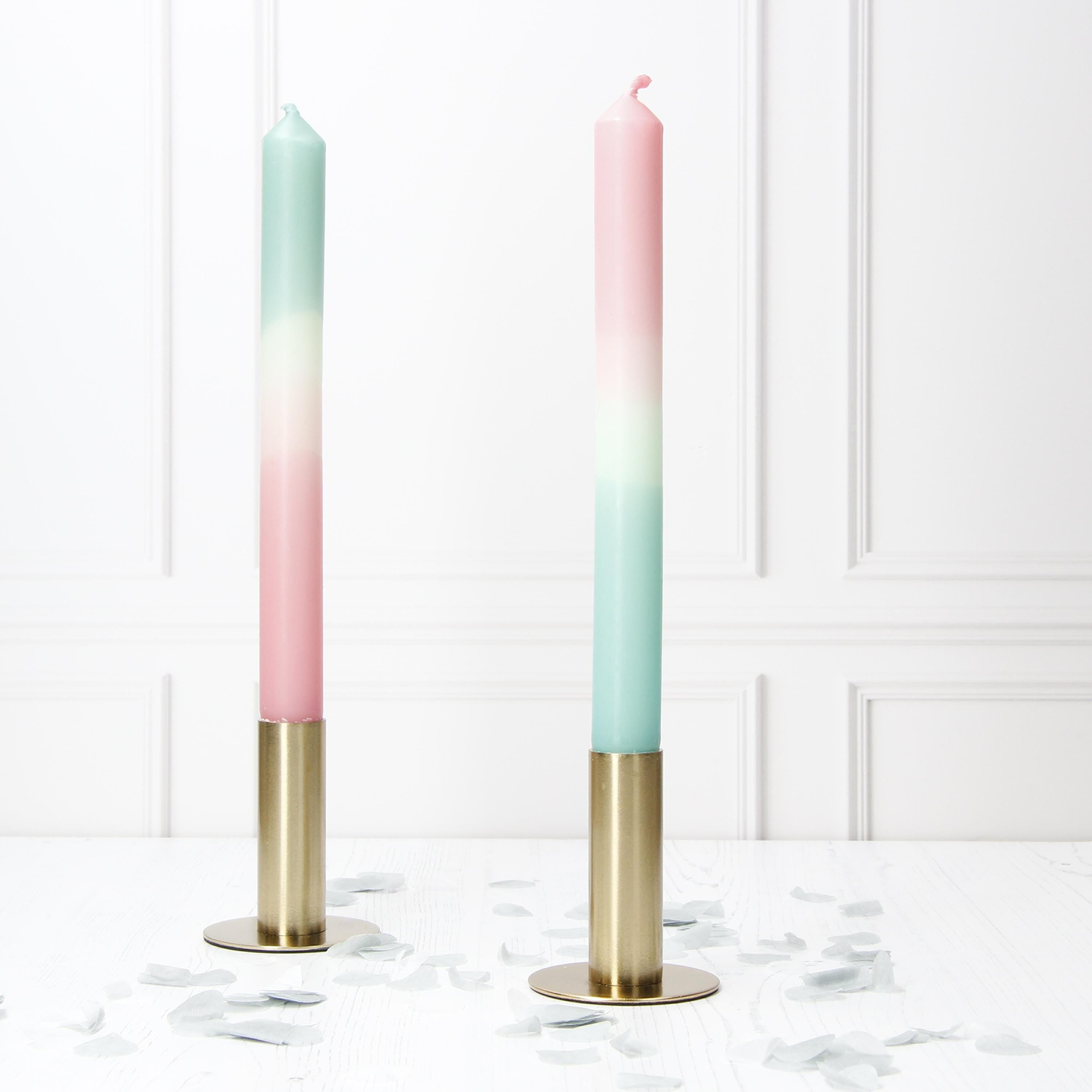 Green and Pink Marble Dipped Hand Made Candles - Pair