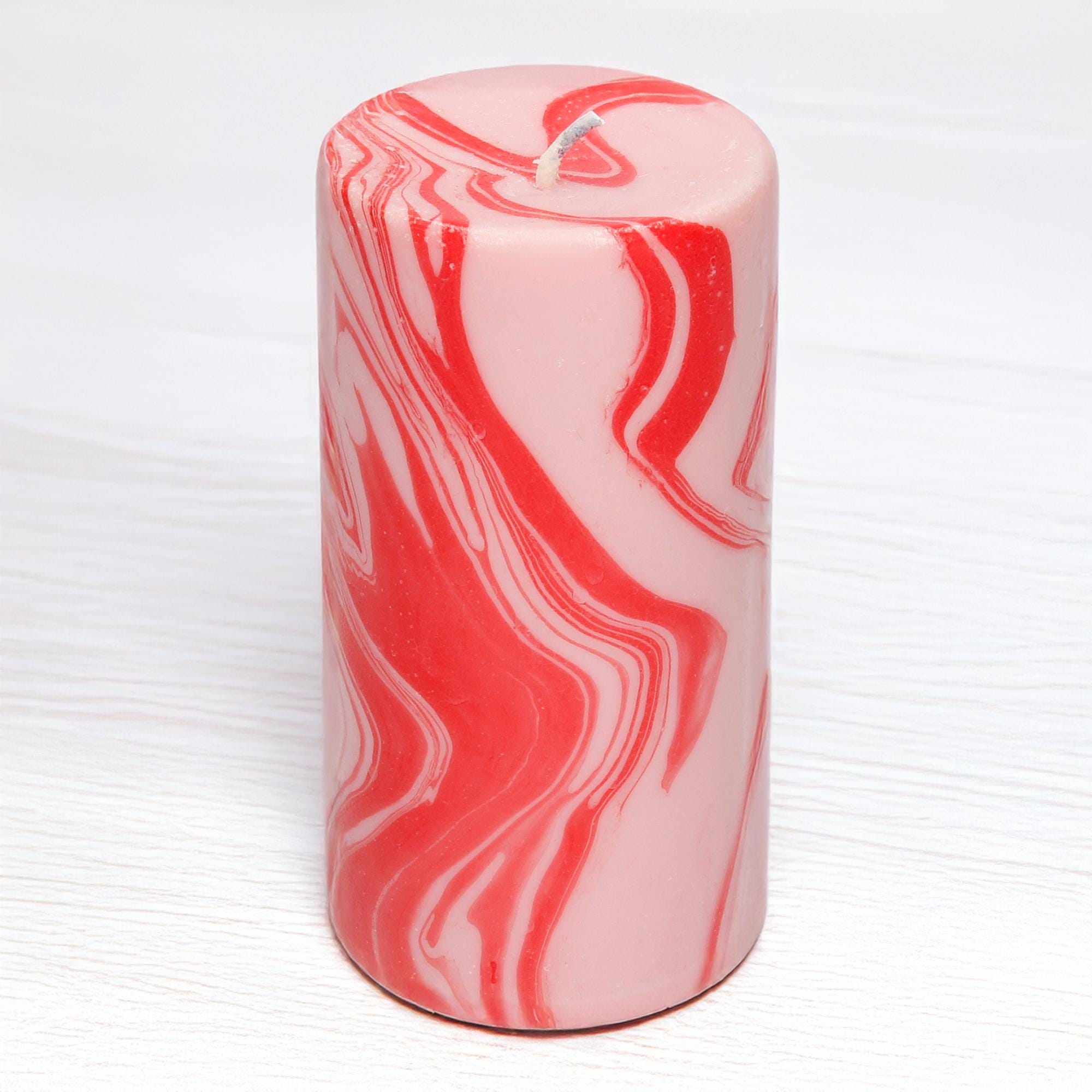 Marble Candle - Pink & Red Swirl | Unscented Soy Wax | 75 Hour Burn Time