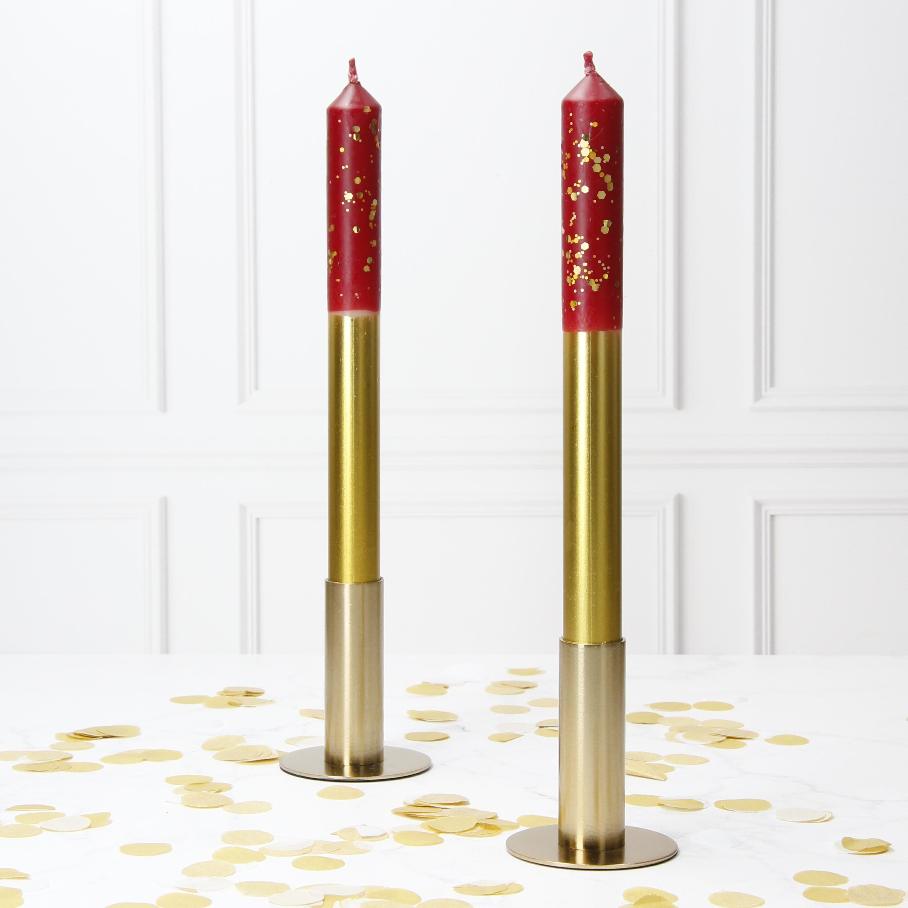 Plum and Gold Pinstripe Hand Made Candles - Christmas Theme - Pair