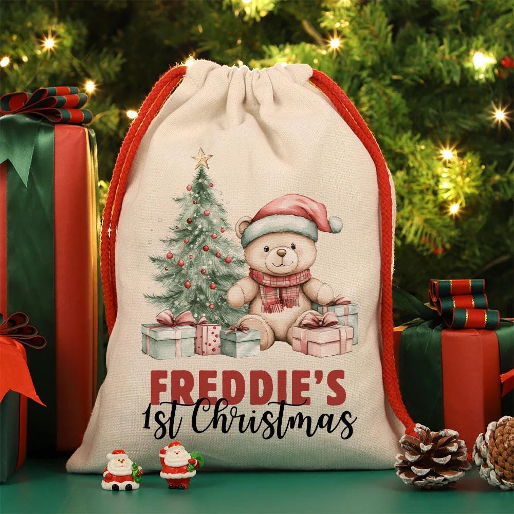 Personalised Christmas Presents Sack - Baby's 1st Christmas Design
