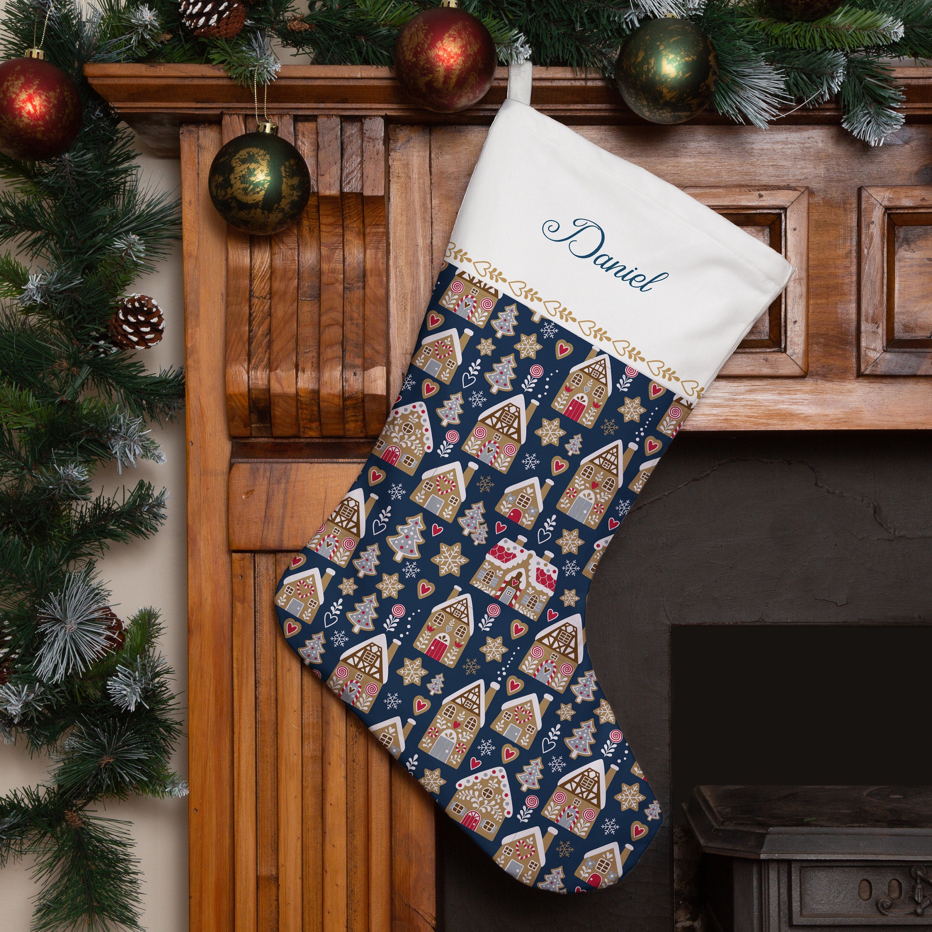Christmas Gingerbread House Stocking - Personalised Xmas Stocking | Christmas Decor
