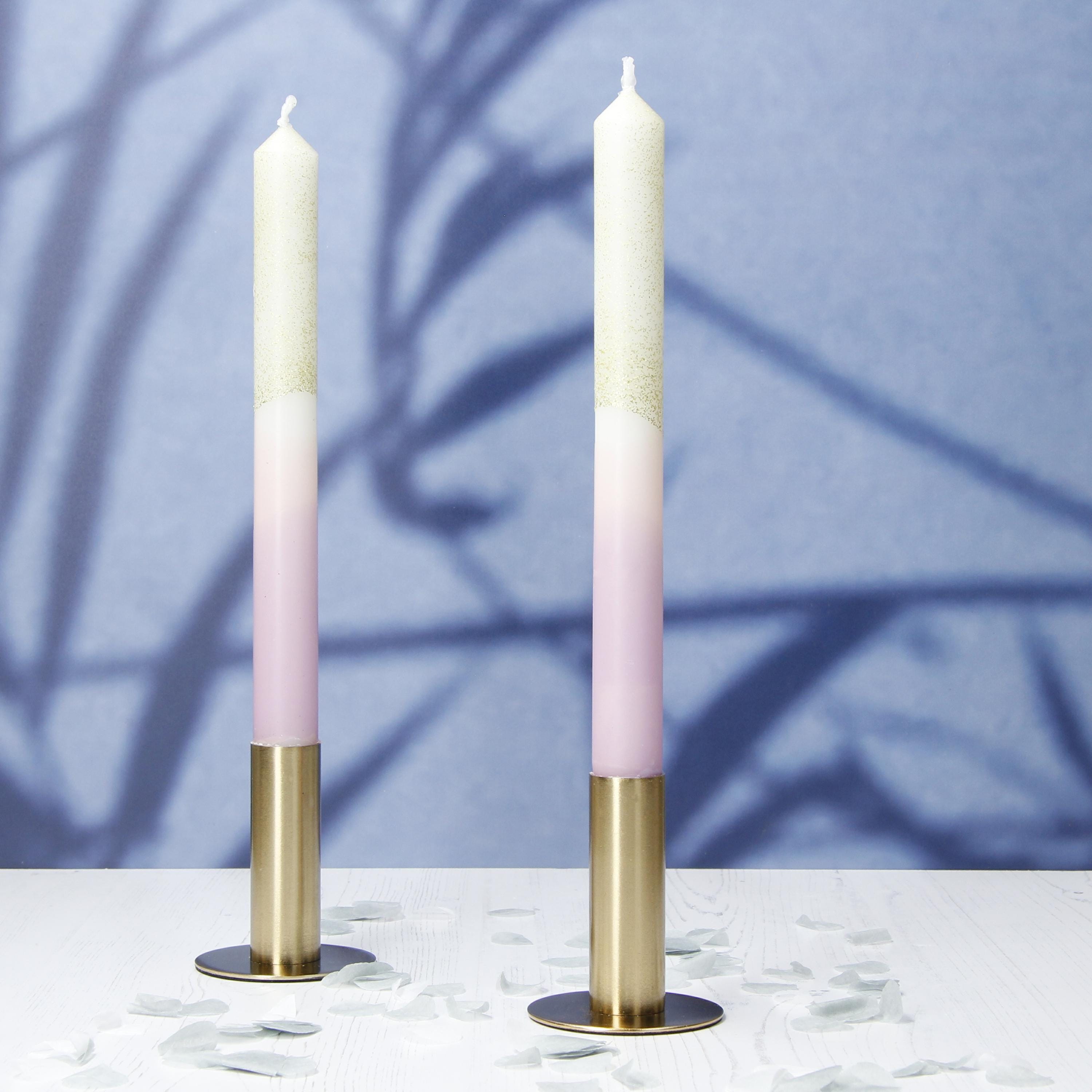 Pink and White Pastel Dipped Hand Made Candles - Pair