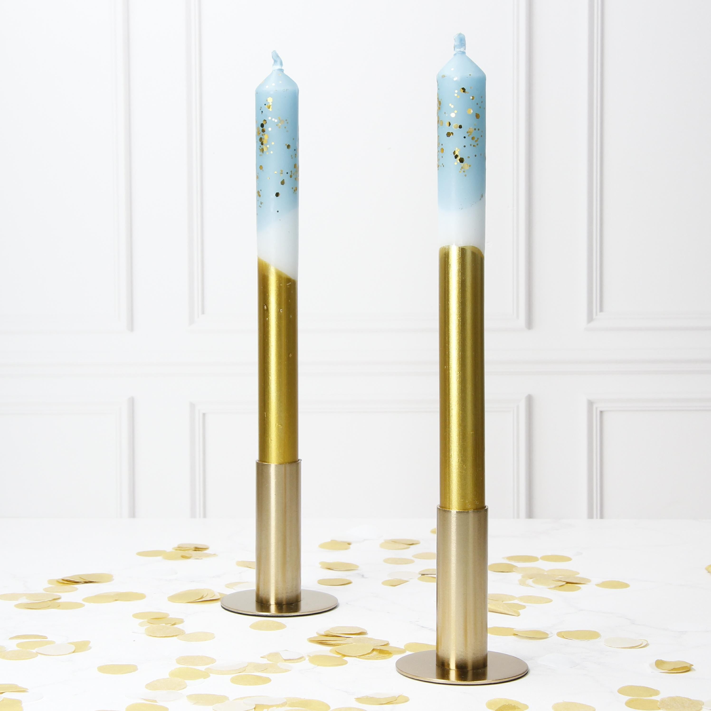 Teal and Gold Marble Dipped Hand Made Candles - Pair