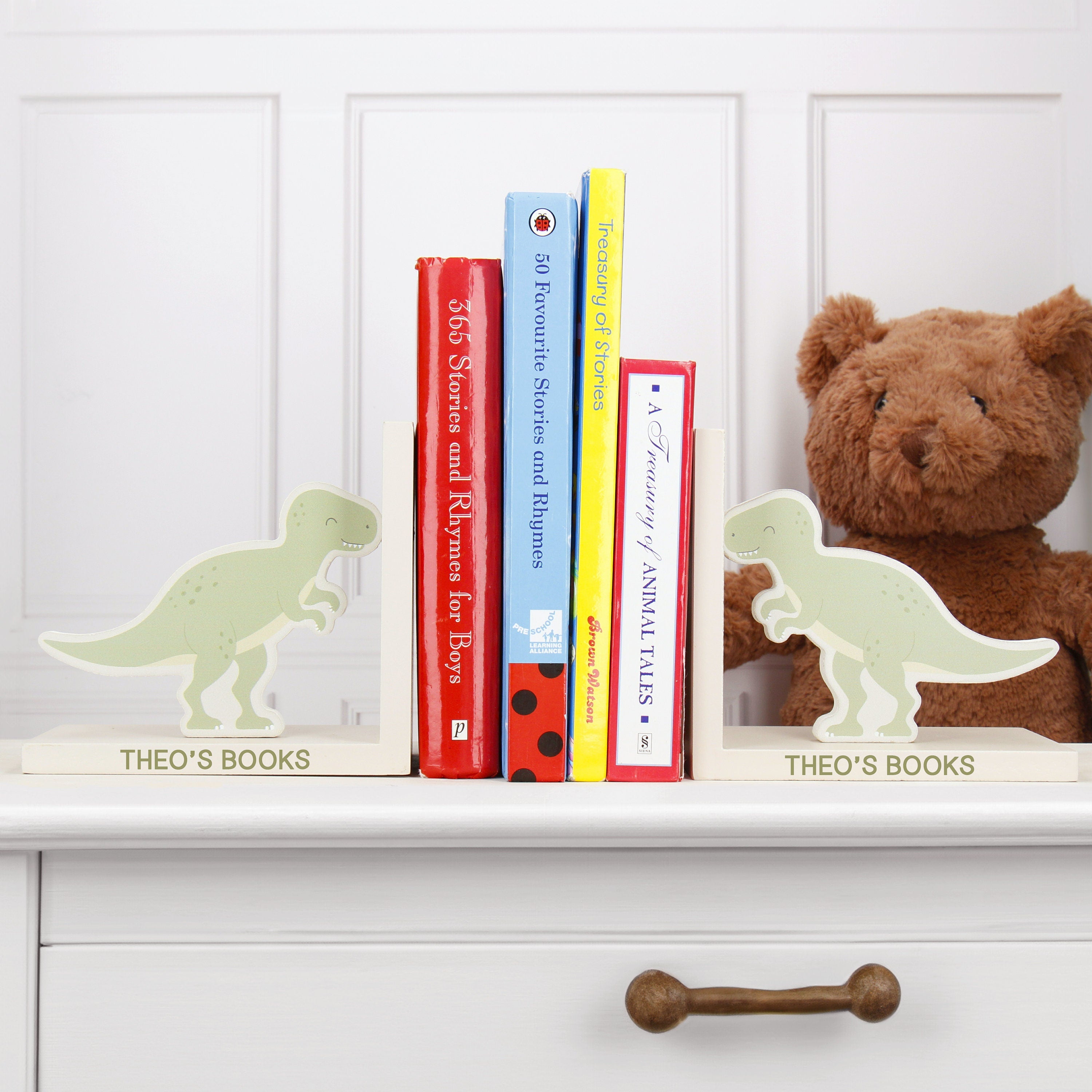 Personalised T-Rex Dinosaur Wooden Bookends - Boys Birthday | First Birthday| Dino Decor