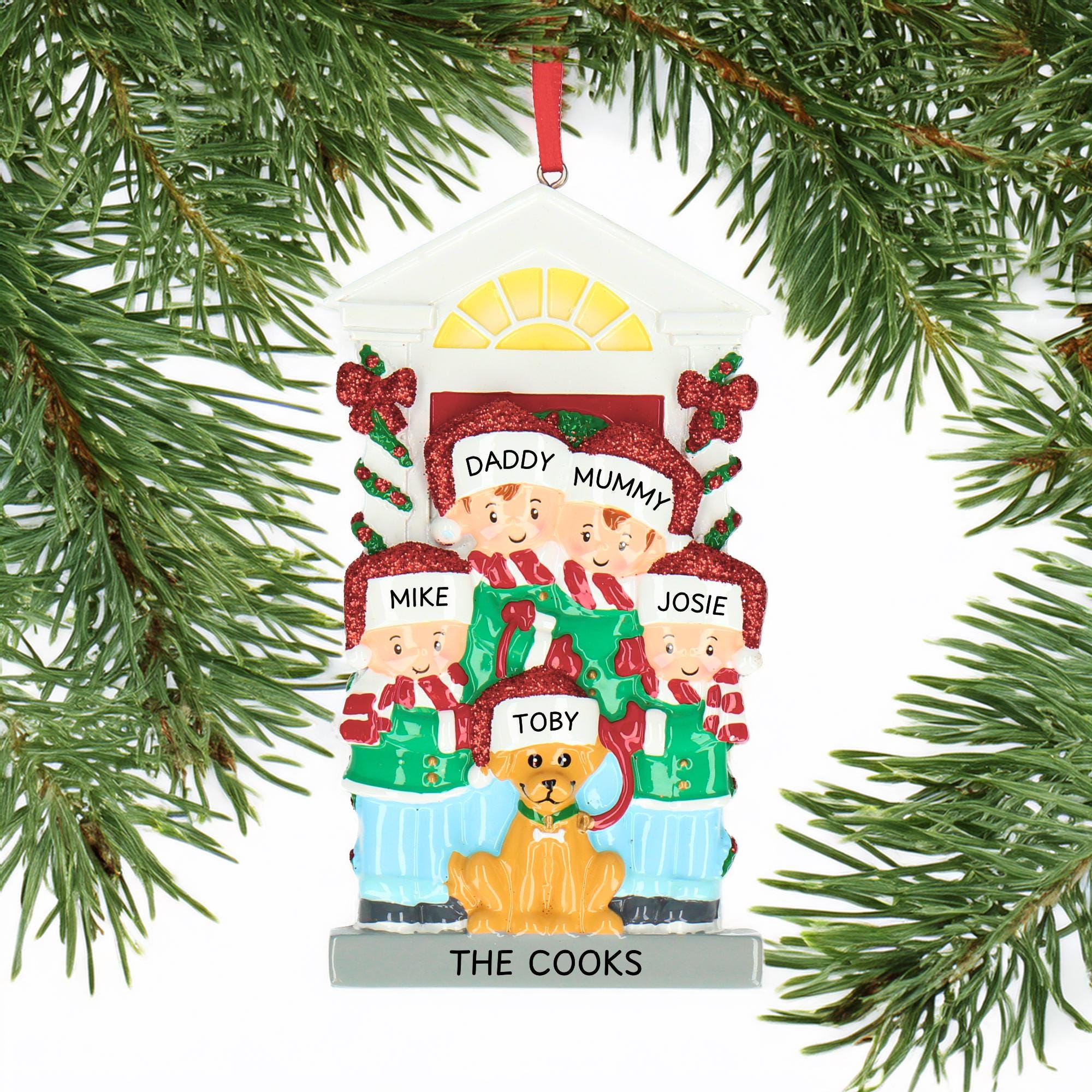 Personalised Christmas Bauble - Family and Dog design | up to 5 names | Christmas Decor
