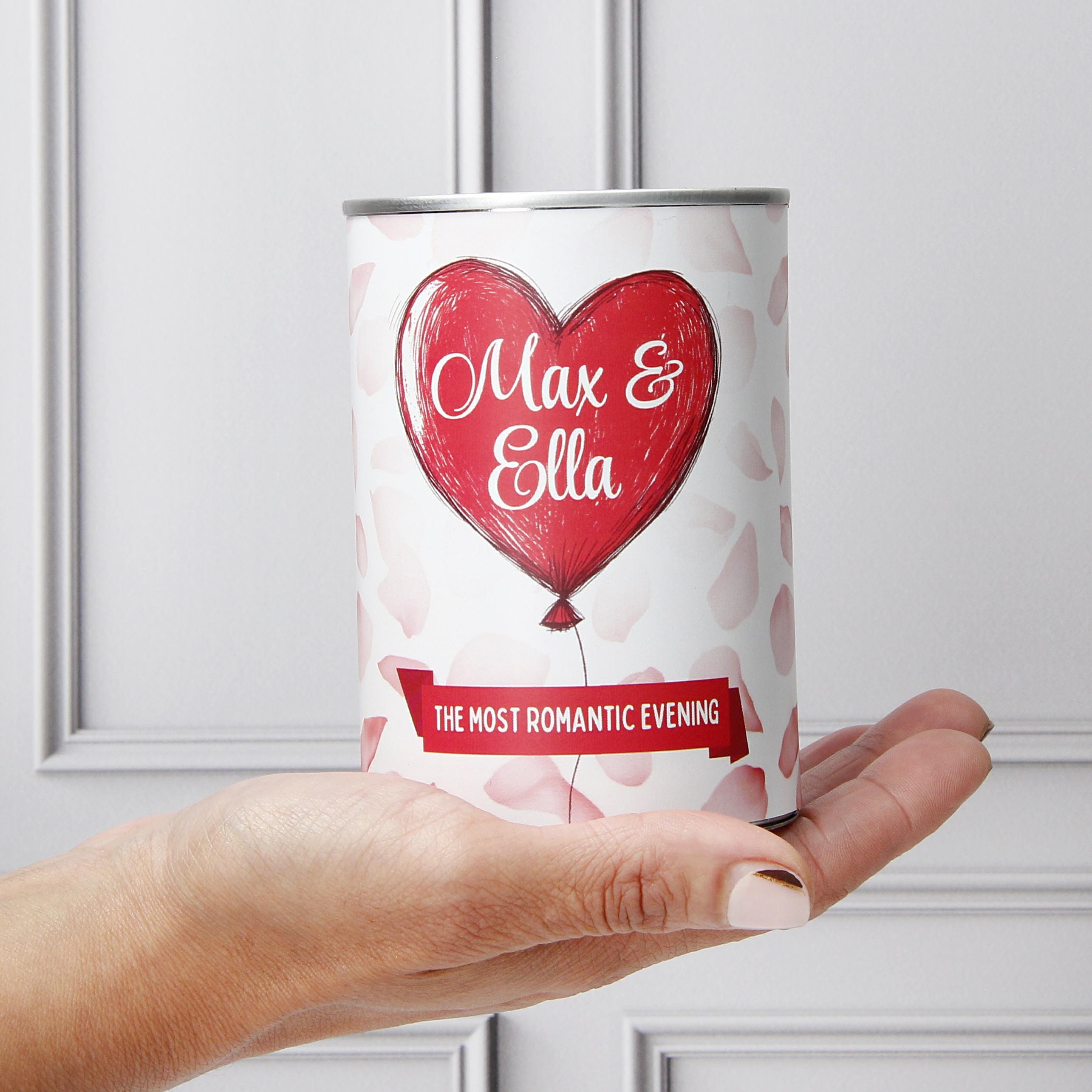 Personalised Date Night Anniversary Gift Tin - Chocolates, Petals, Balloons & Tea Lights