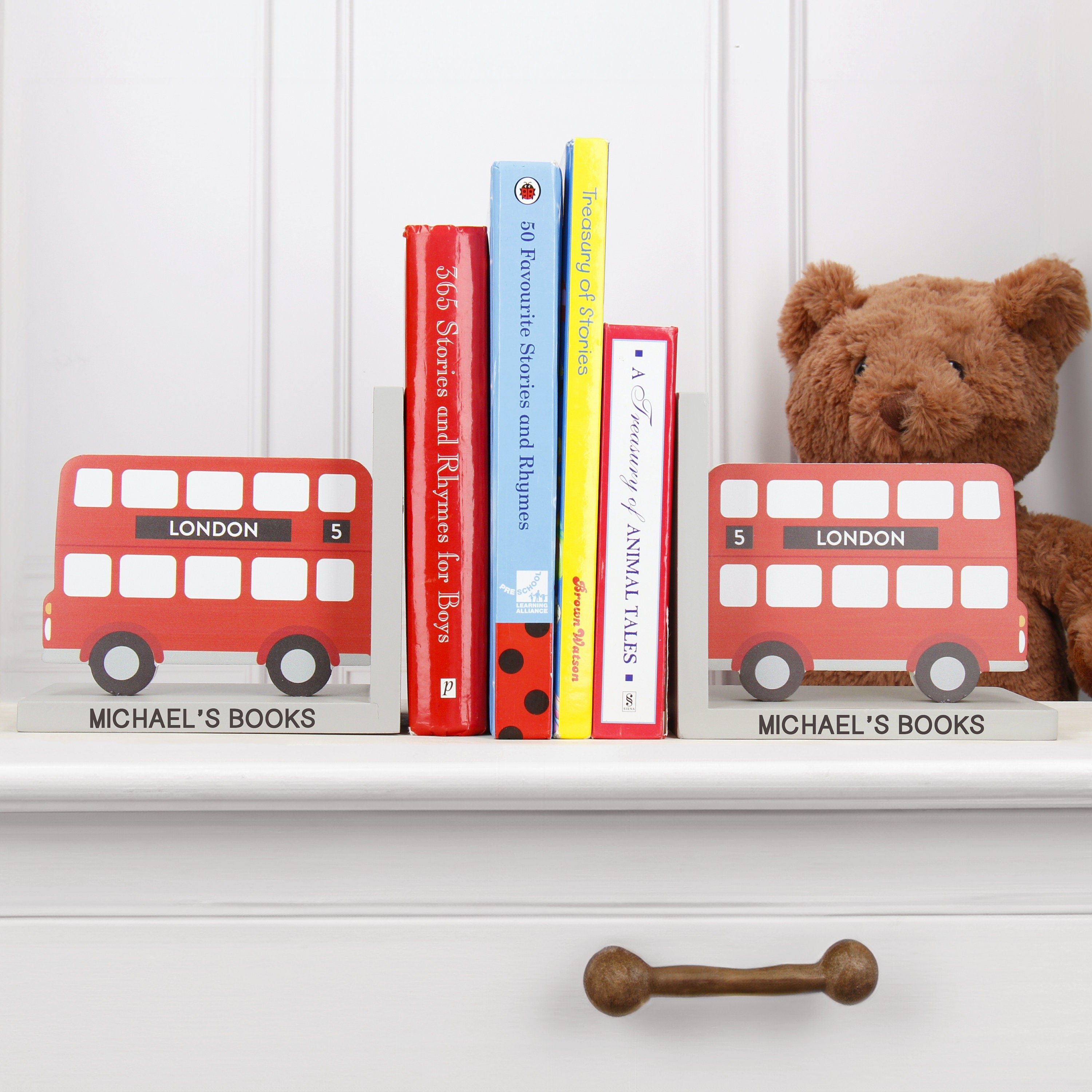 Personalised Red London Bus Children's Bookends