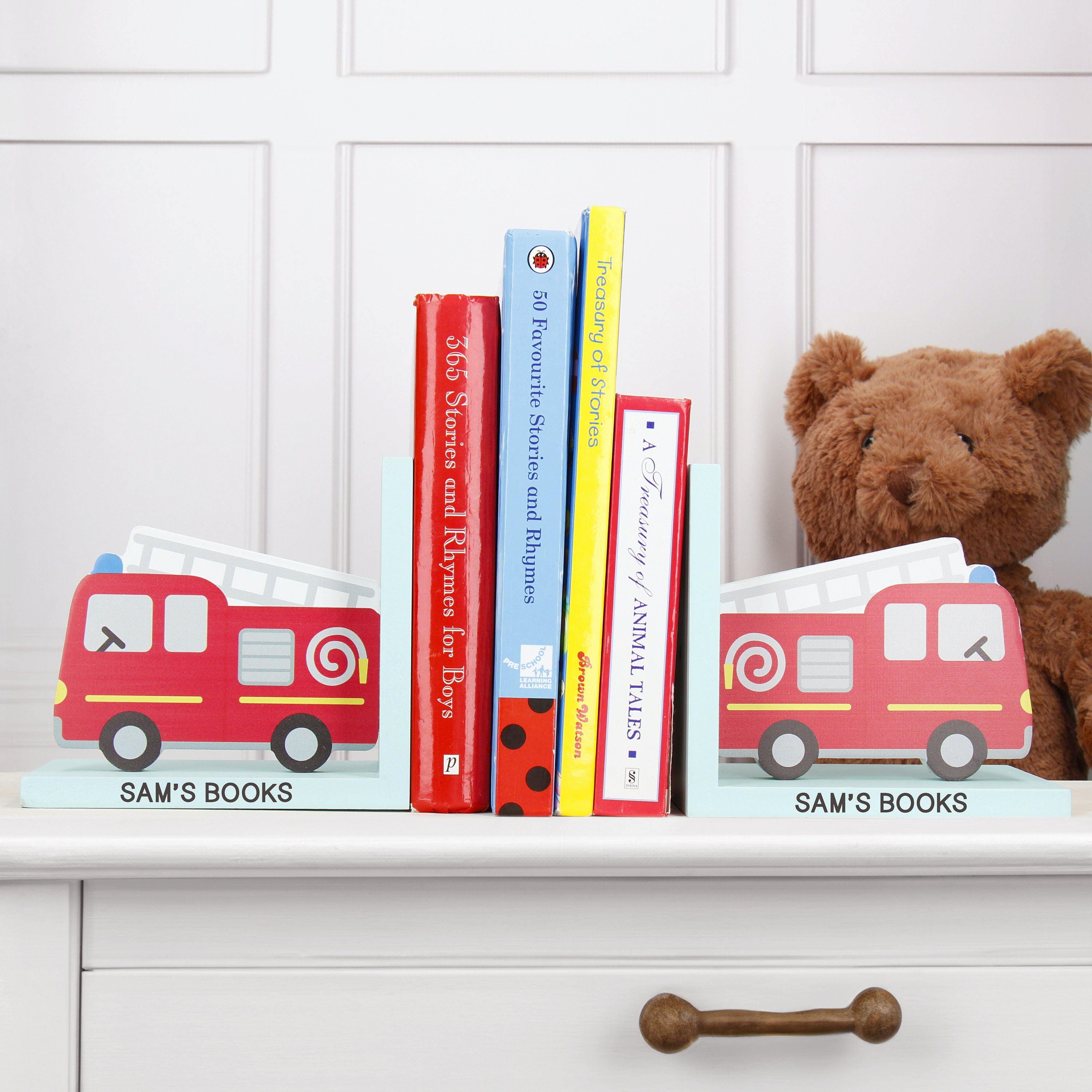 Personalised Red Fire Engine Children's Bookends