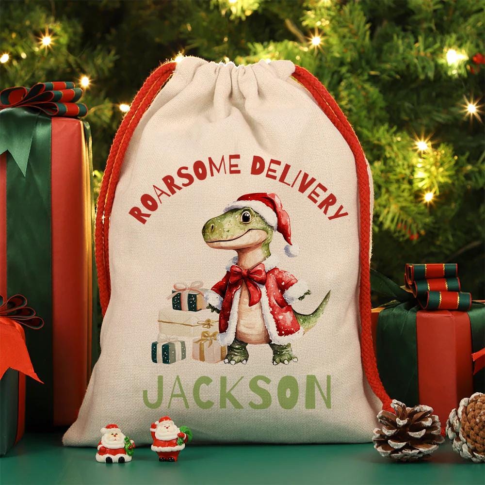 Personalised Christmas Presents Sack - Dinosaur Design