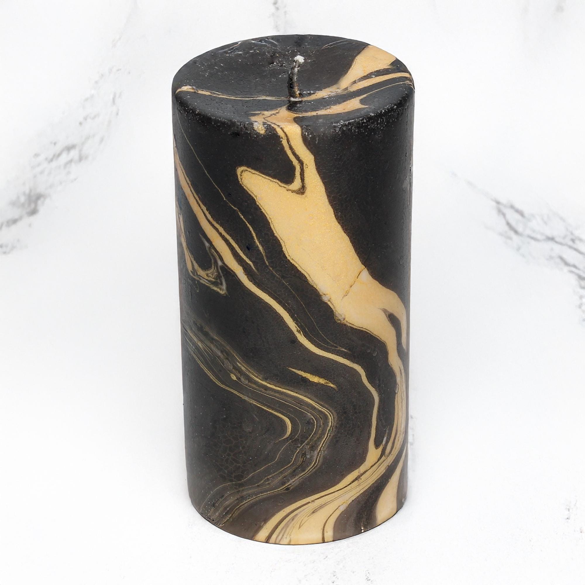 Marble Candle - Black & Gold Swirl | Unscented Soy Wax | 75 Hour Burn Time