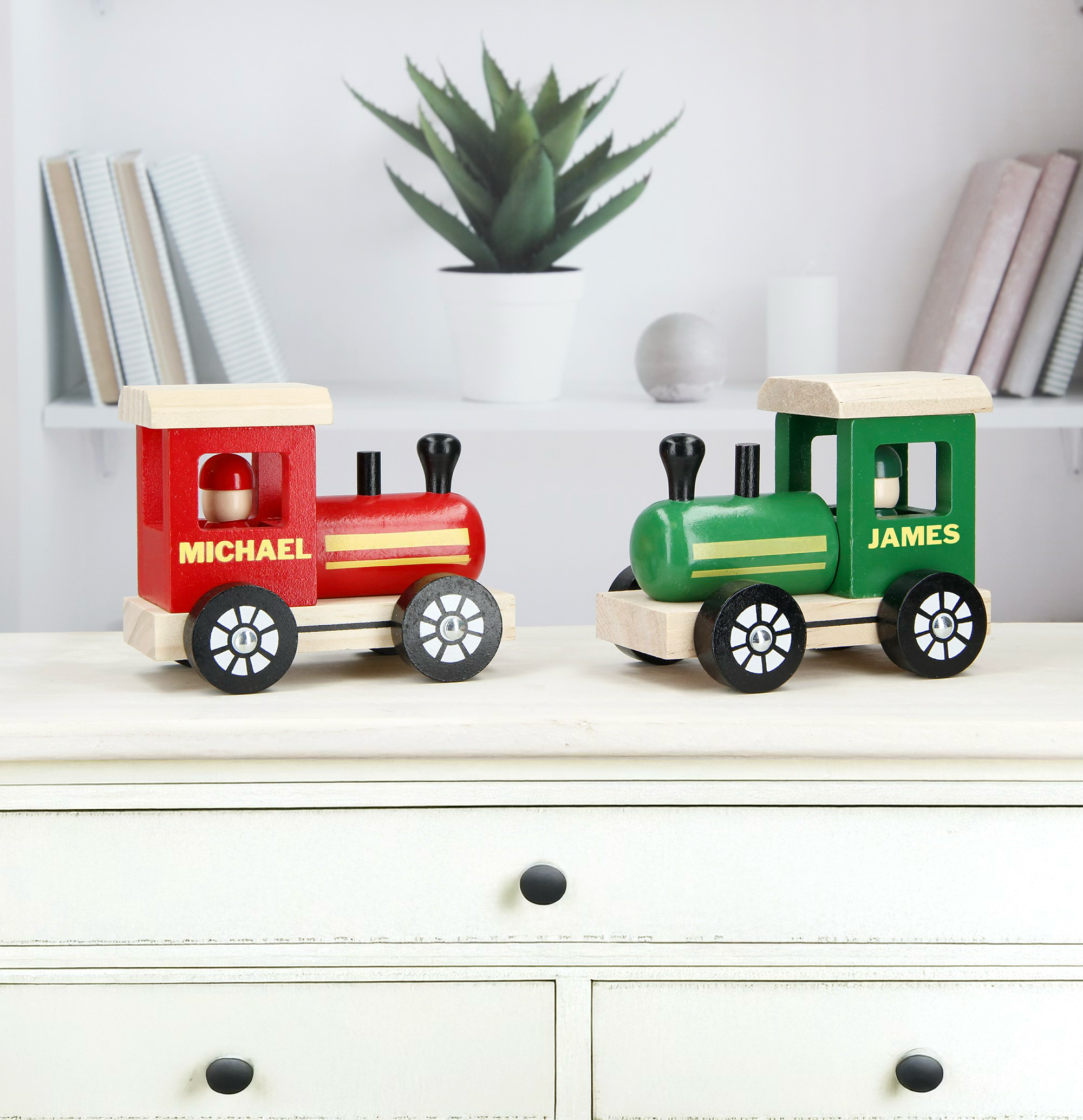 Personalised Children's Wooden Train Carriage - Green/Red