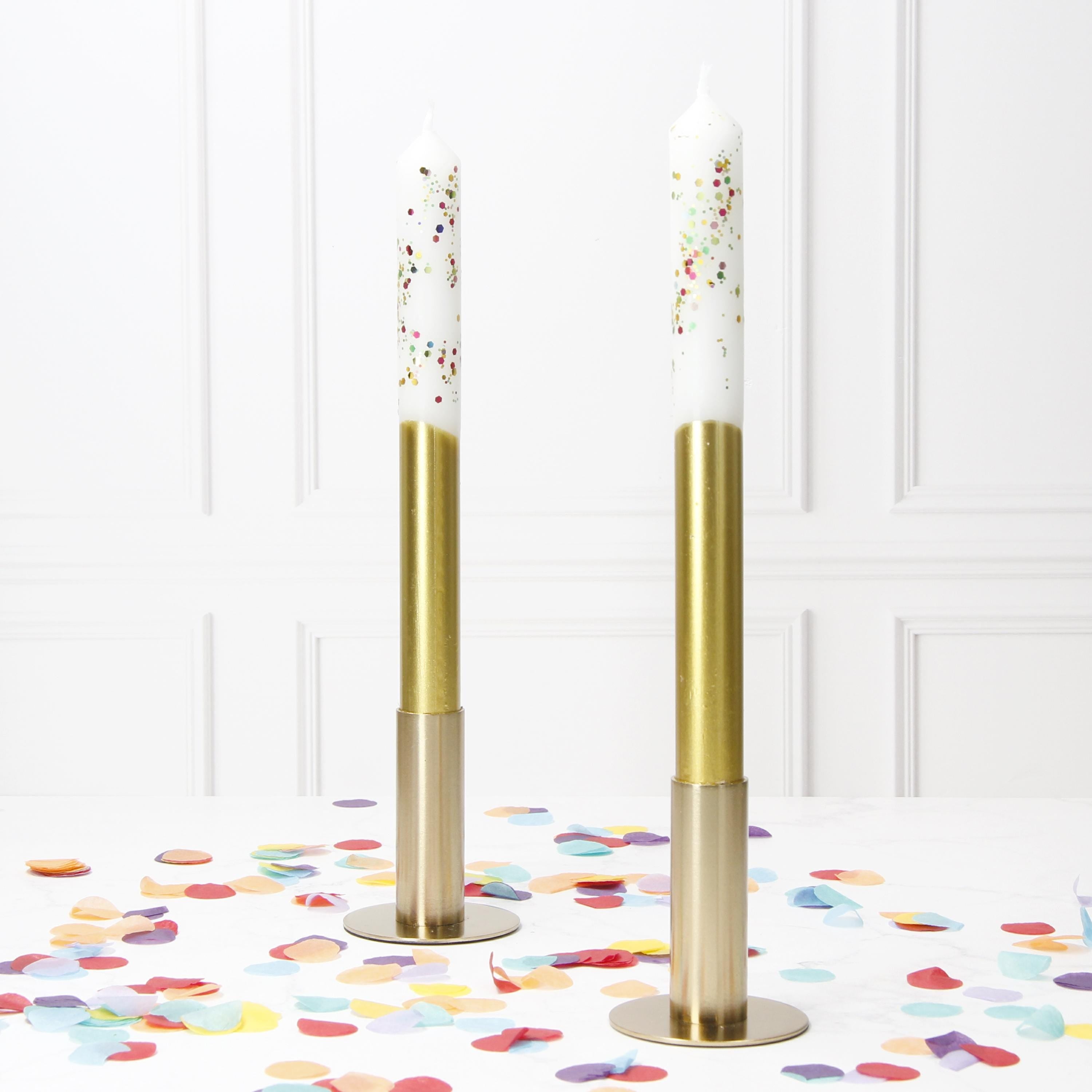 Gold and White Glitter Dipped Hand Made Candles - Pair