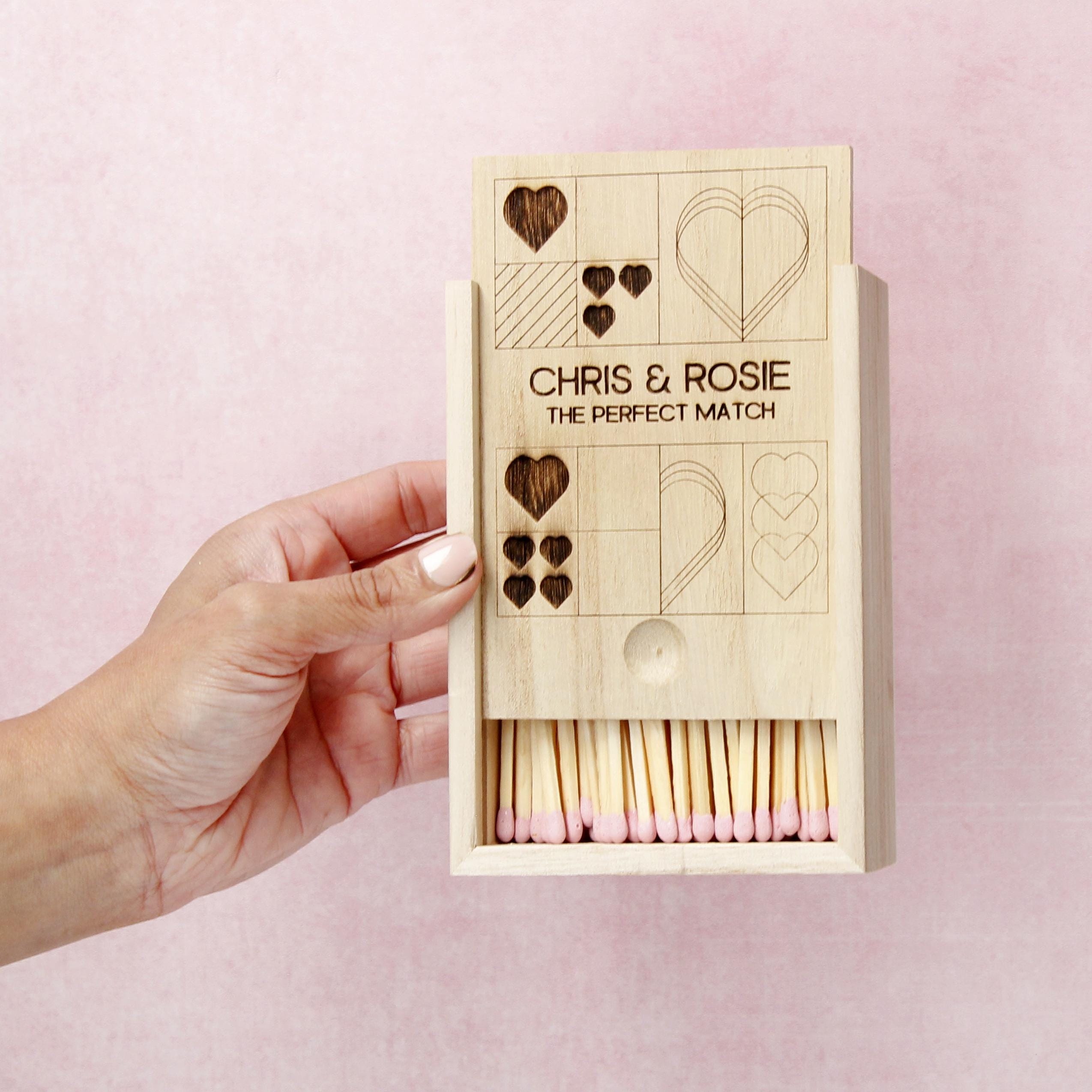Personalised Couples Engraved Wooden Matchbox - Wedding Gift | Anniversary Gift