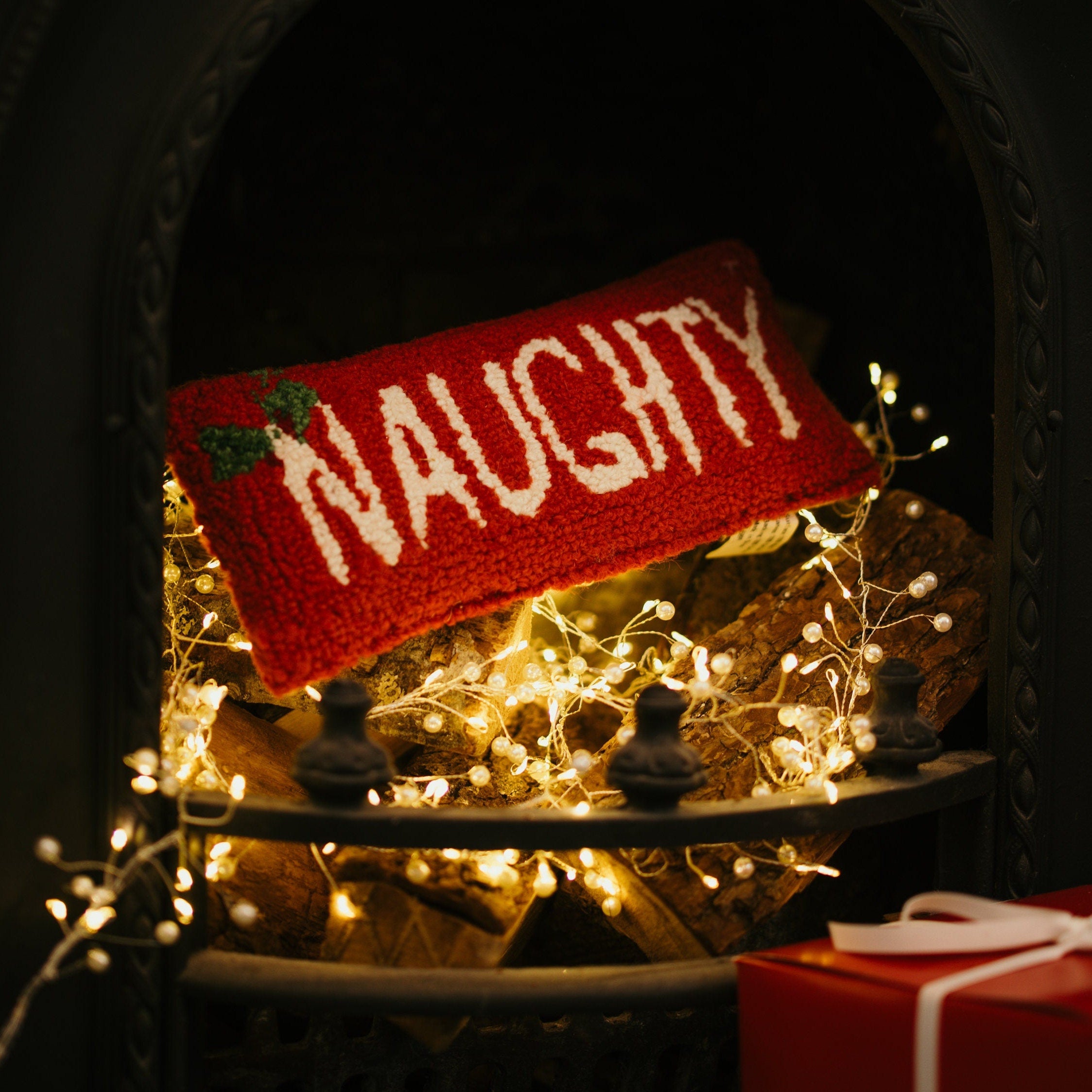 Handmade Naughty / Nice Cushion - Christmas Stocking FIller