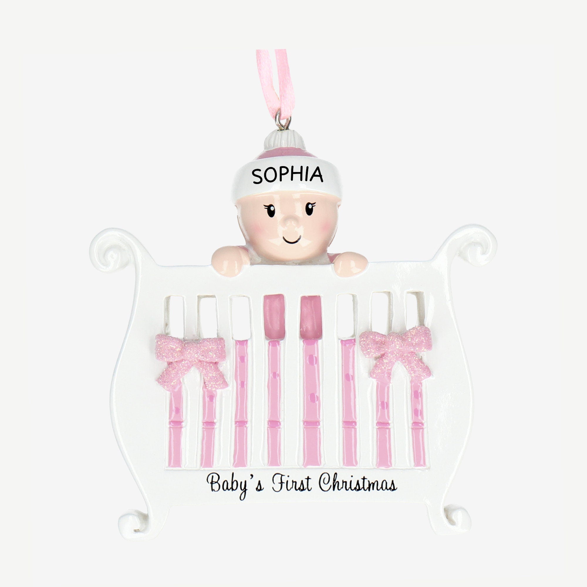 1st Christmas Bauble Personalised - Baby in a Crib design | up to 1 name | Christmas Decor