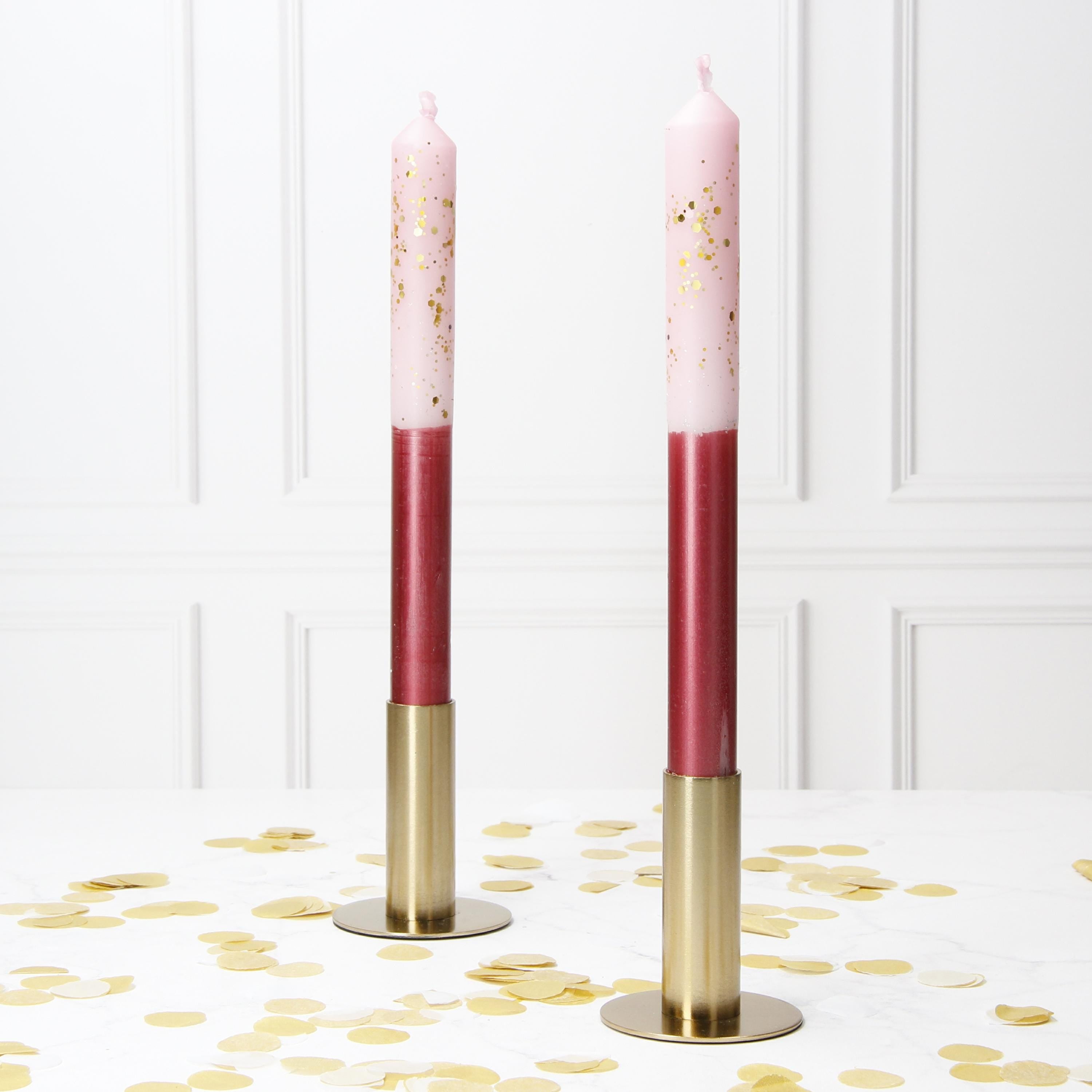 Handmade Pink and White Dipped Glitter Candlesticks - Pair | New Home Gift | Homeware