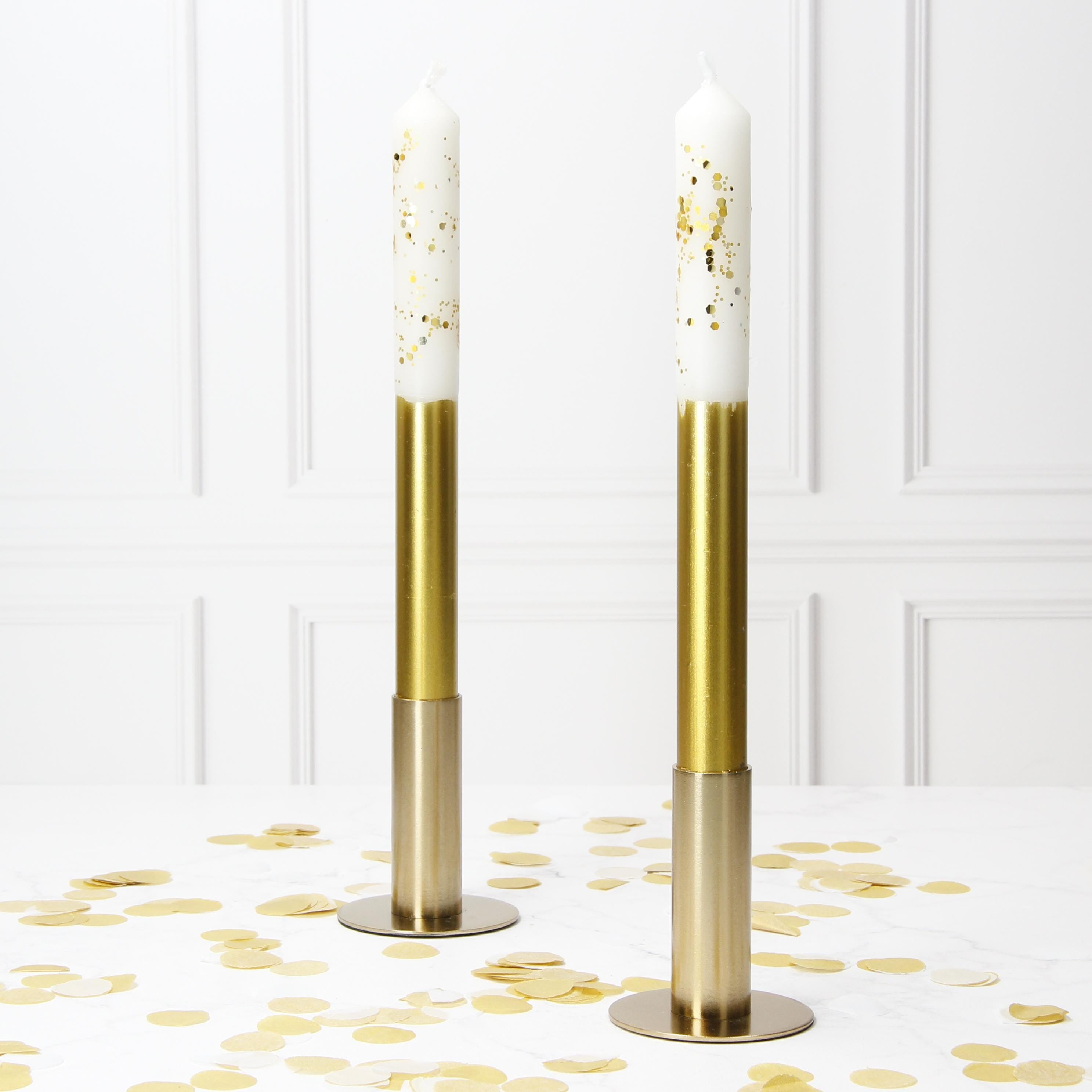 White and Gold Pinstripe Hand Made Candles - Christmas Theme - Pair