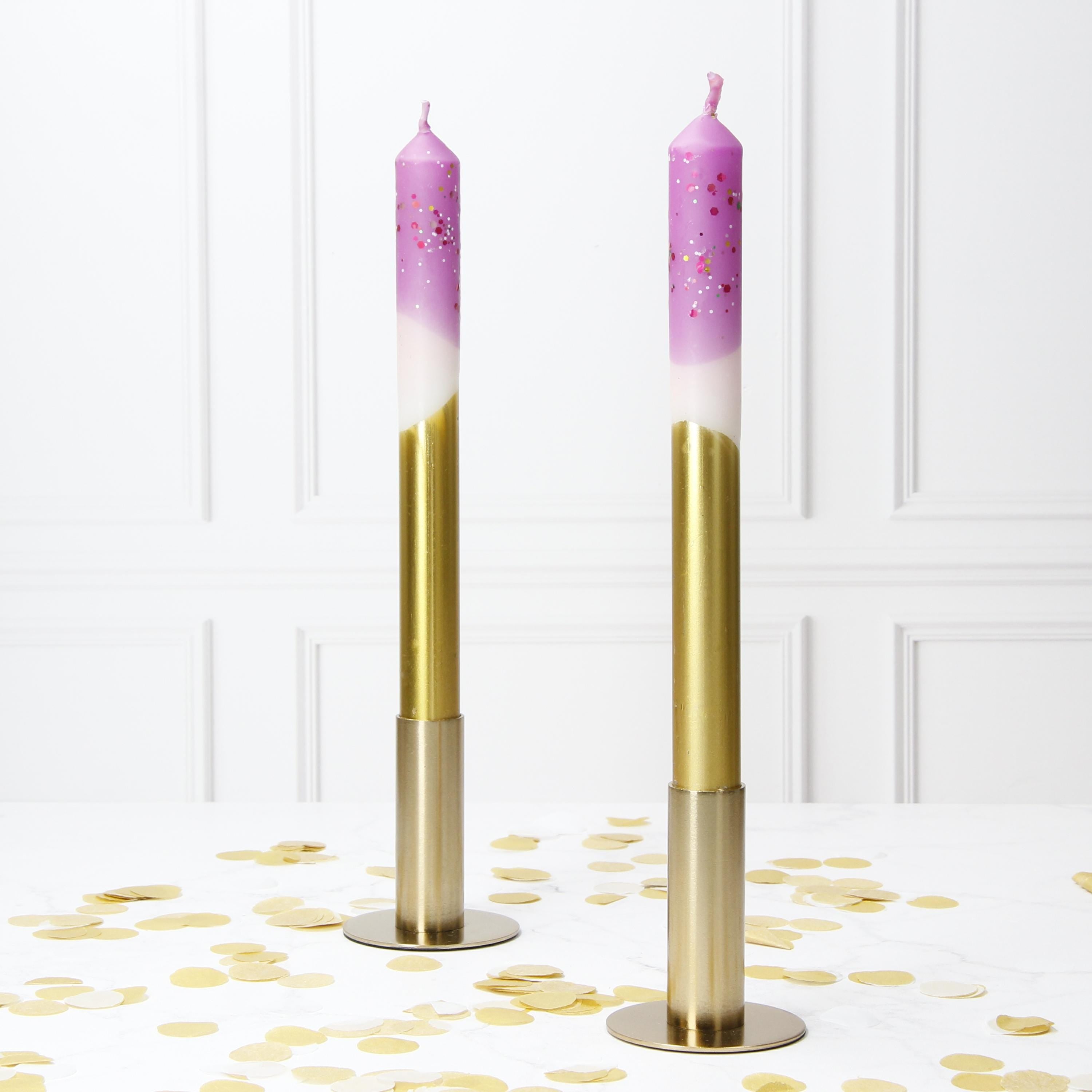 Pink and Gold Pinstripe Hand Made Candles - Pair