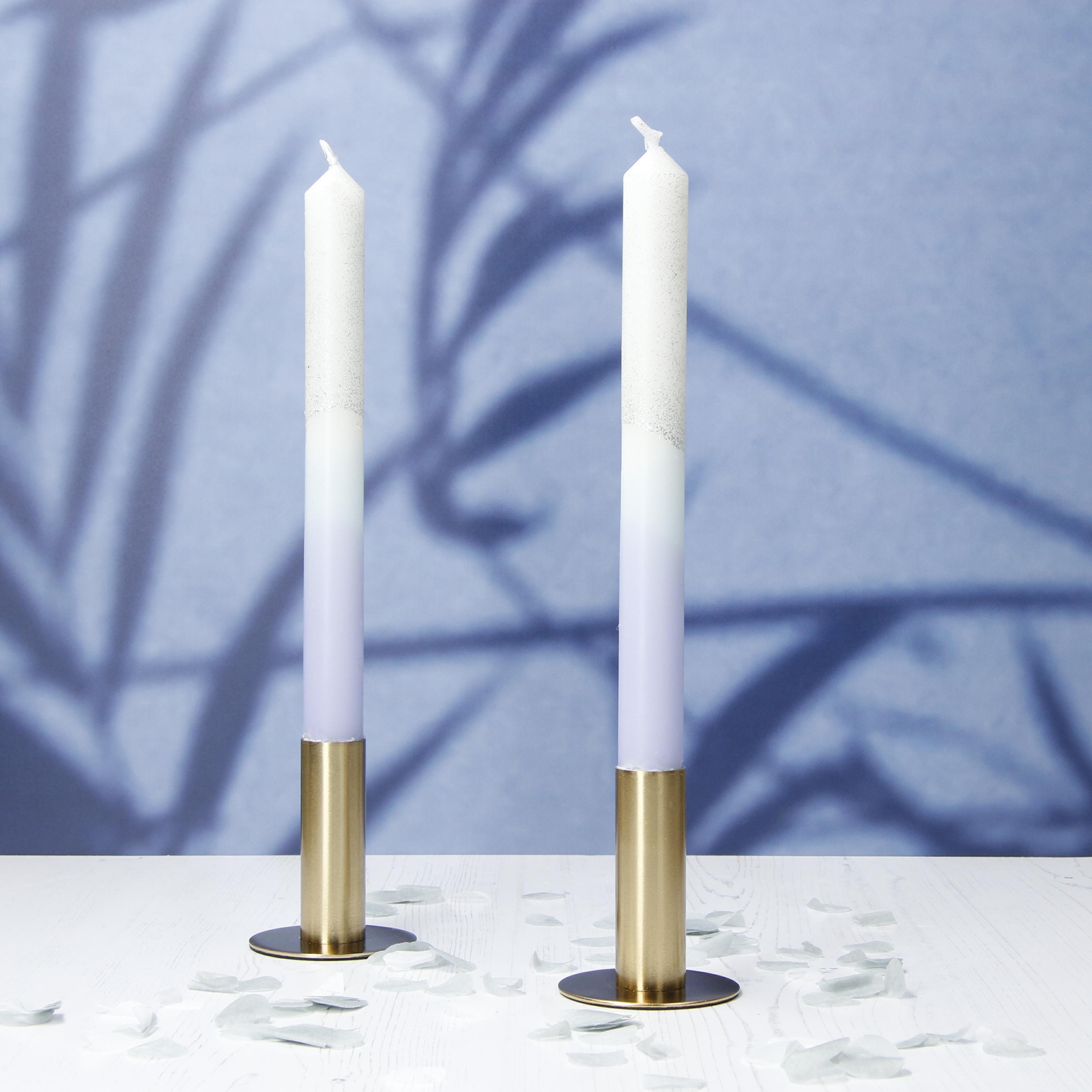 Handmade Silver and Lilac Three Tone Candlesticks - Pair | New Home Gift | Homeware