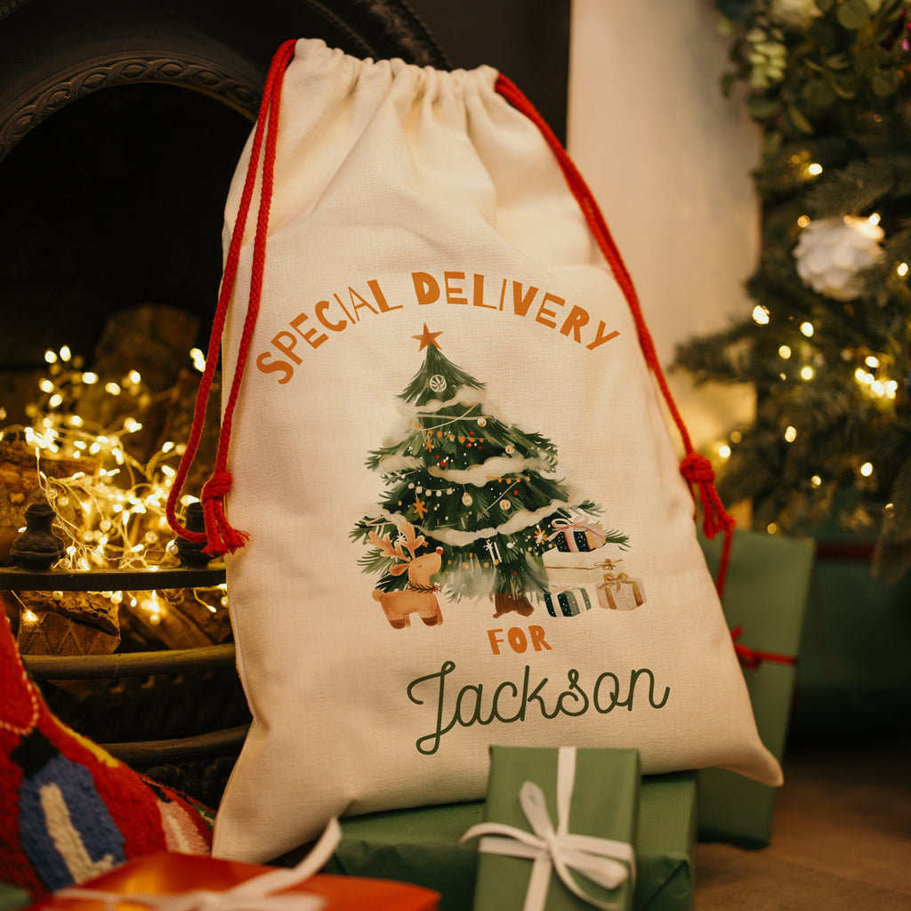 Personalised Christmas Sack - Christmas Tree Design | Christmas Sack for Kids | Small/Large