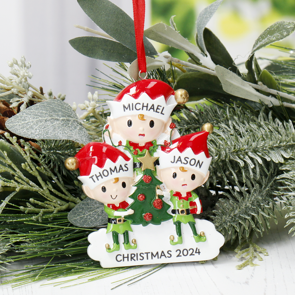 Elf Christmas Tree Decoration - Five Designs | Personalise with Names | Christmas Decor