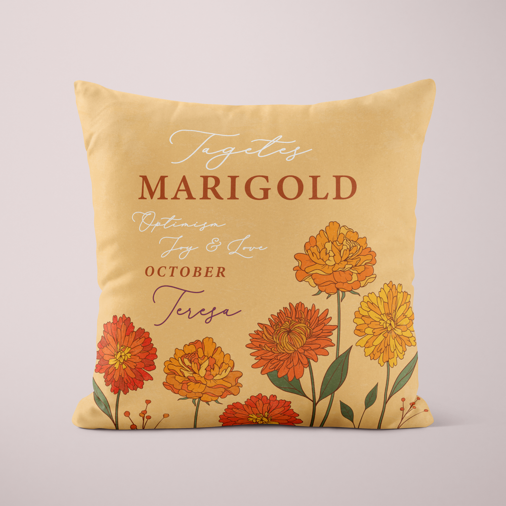 Personalised Birth Flower Cushion - October Marigold Design
