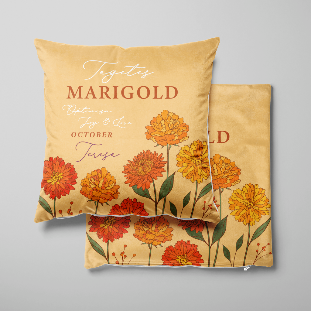 Personalised Birth Flower Cushion - October Marigold Design