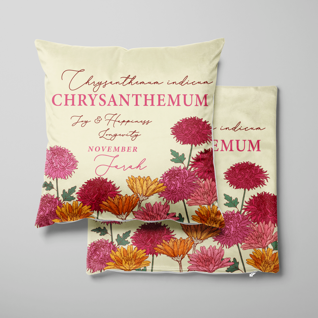 Personalised Birth Flower Cushion - November Chrysanthemum Design