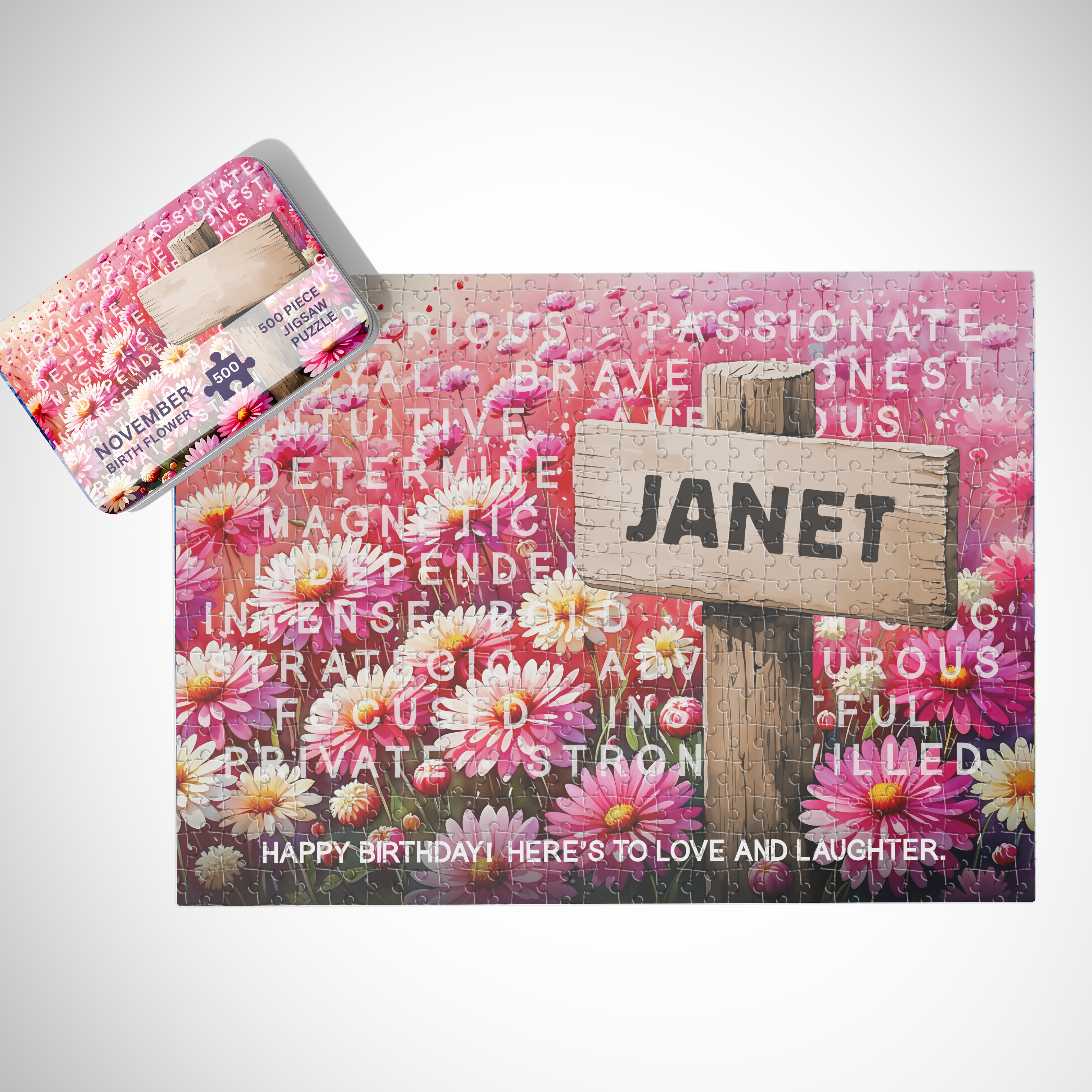 November Birth Month Puzzle - Choice of 250pcs or 500pcs | Heartfelt Keepsake | Chrysanthemum Design | Add Name & Message