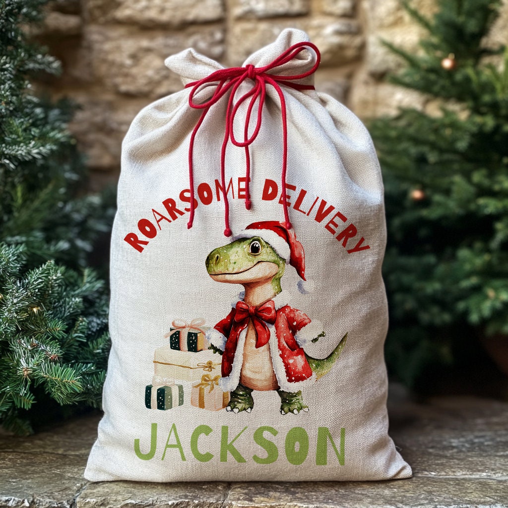 Personalised Christmas Presents Sack - Dinosaur Design