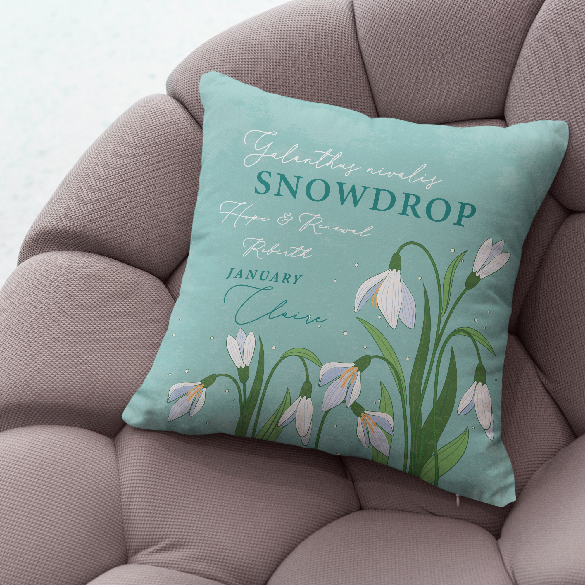 Personalised Birth Flower Cushion - May Lily Design