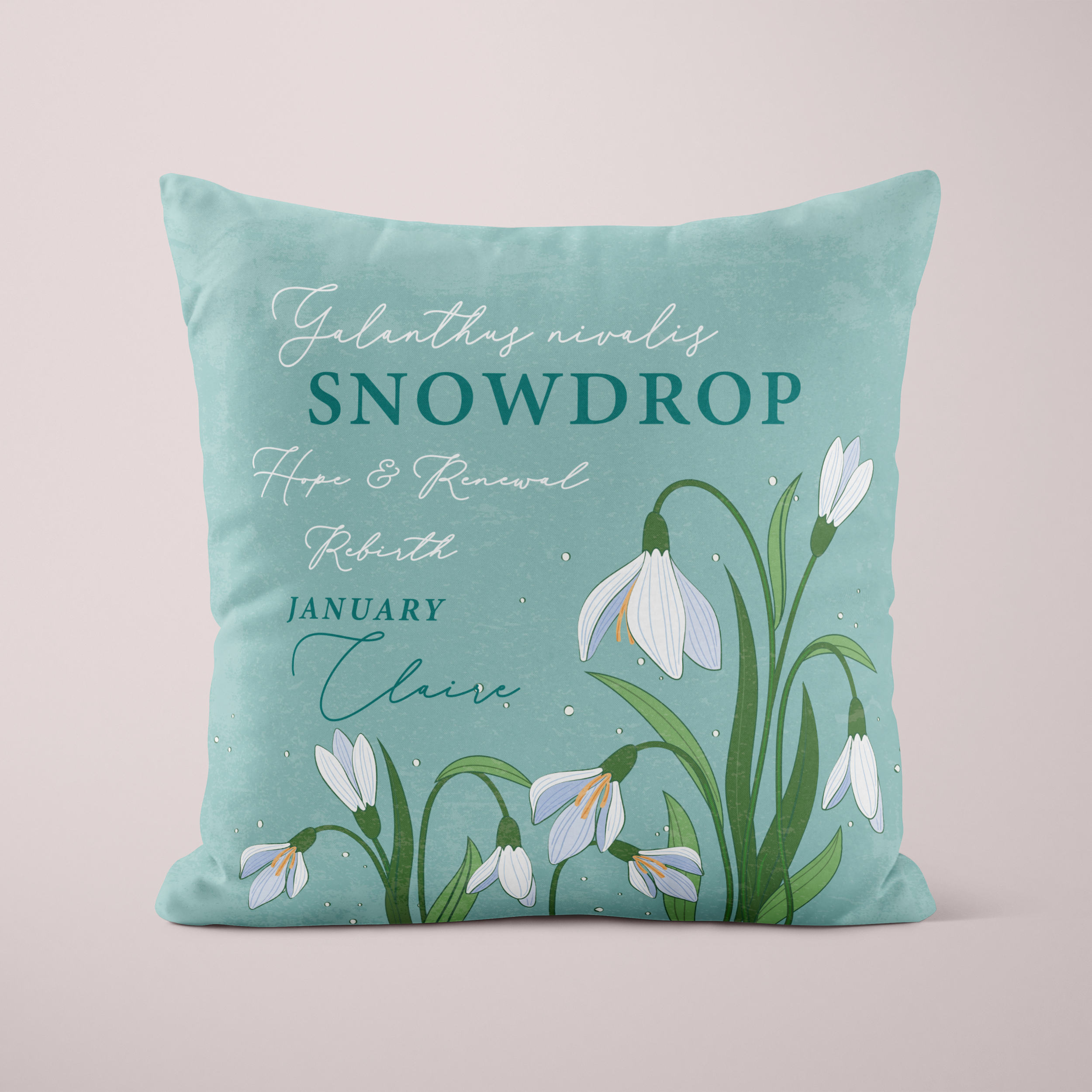 Personalised Birth Flower Cushion - January Snowdrop Design