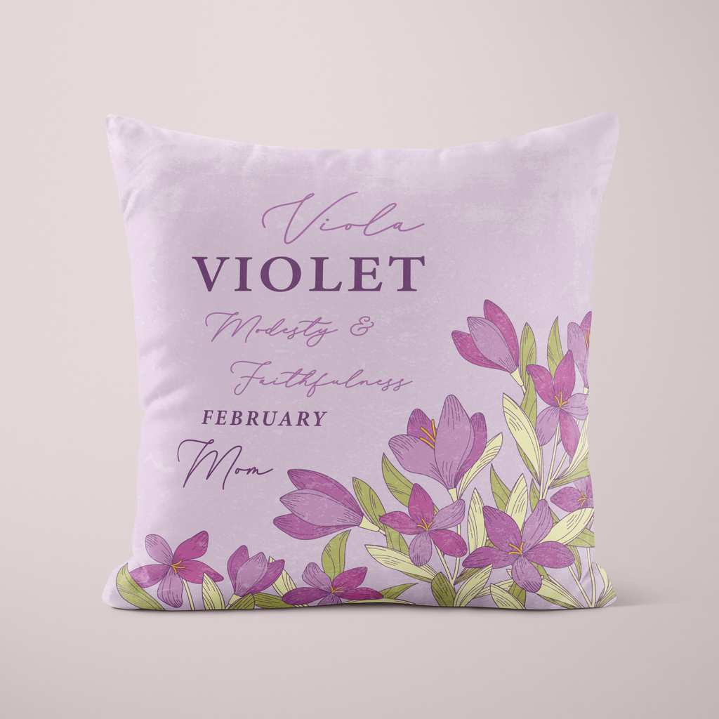 Personalised Birth Flower Cushion - February Violet Design