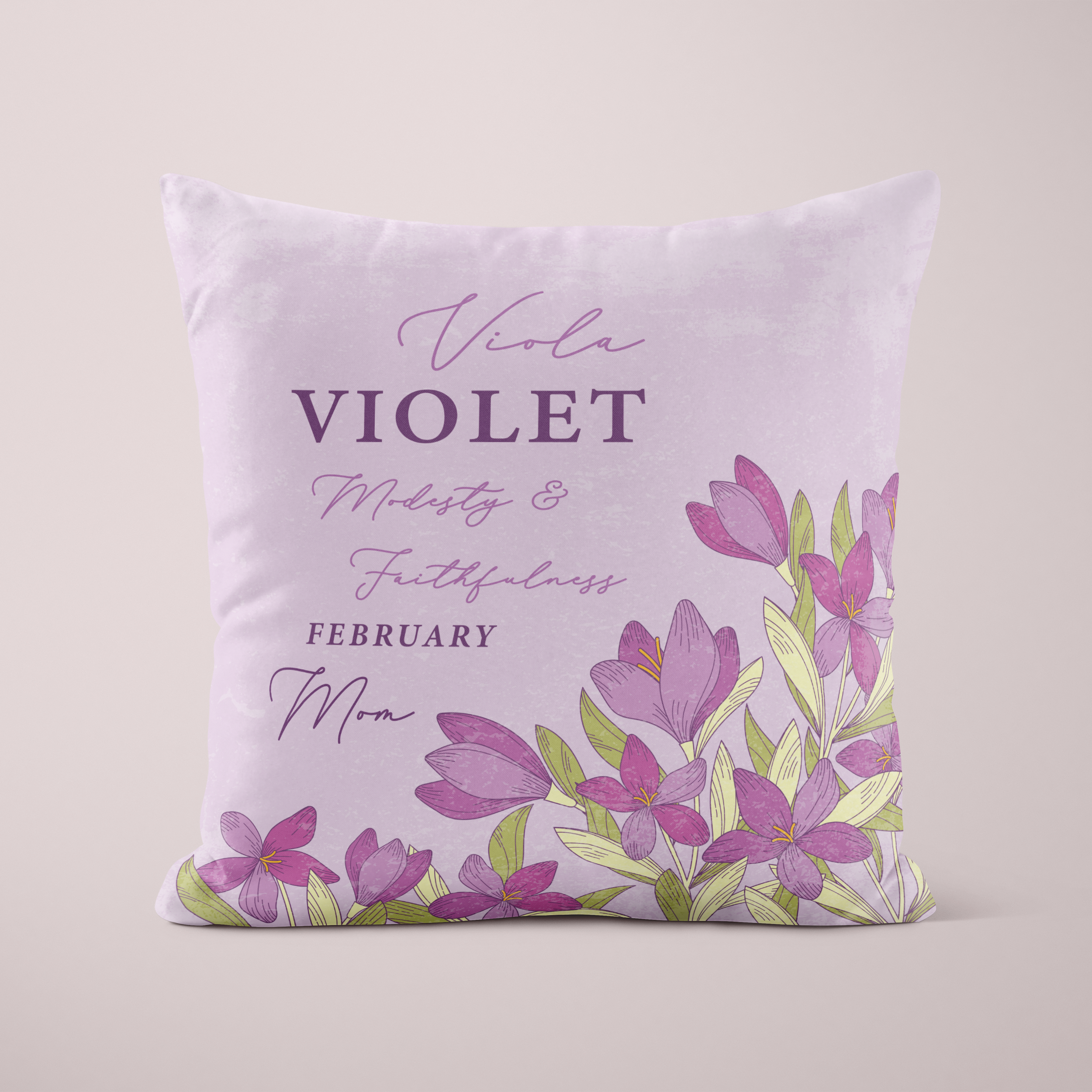 Personalised Birth Flower Cushion - February Violet Design