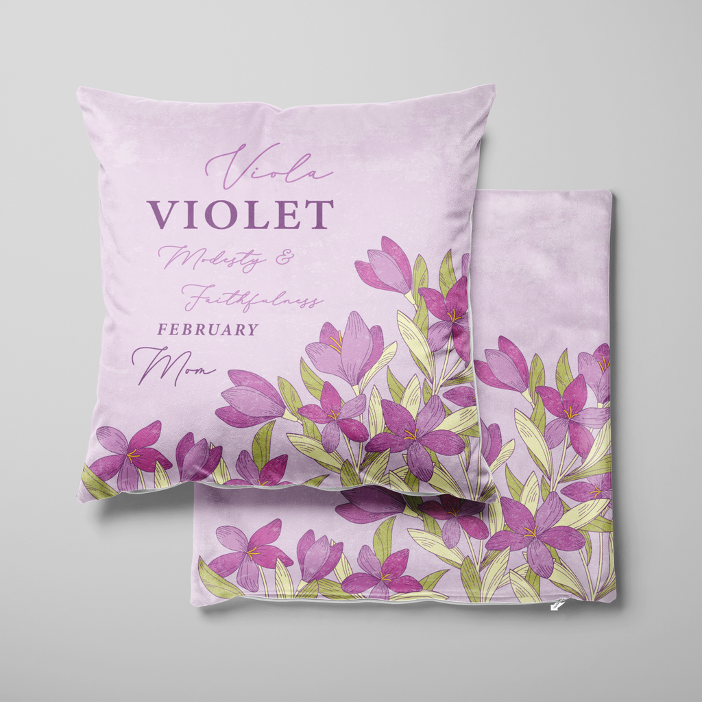 Personalised Birth Flower Cushion - February Violet Design