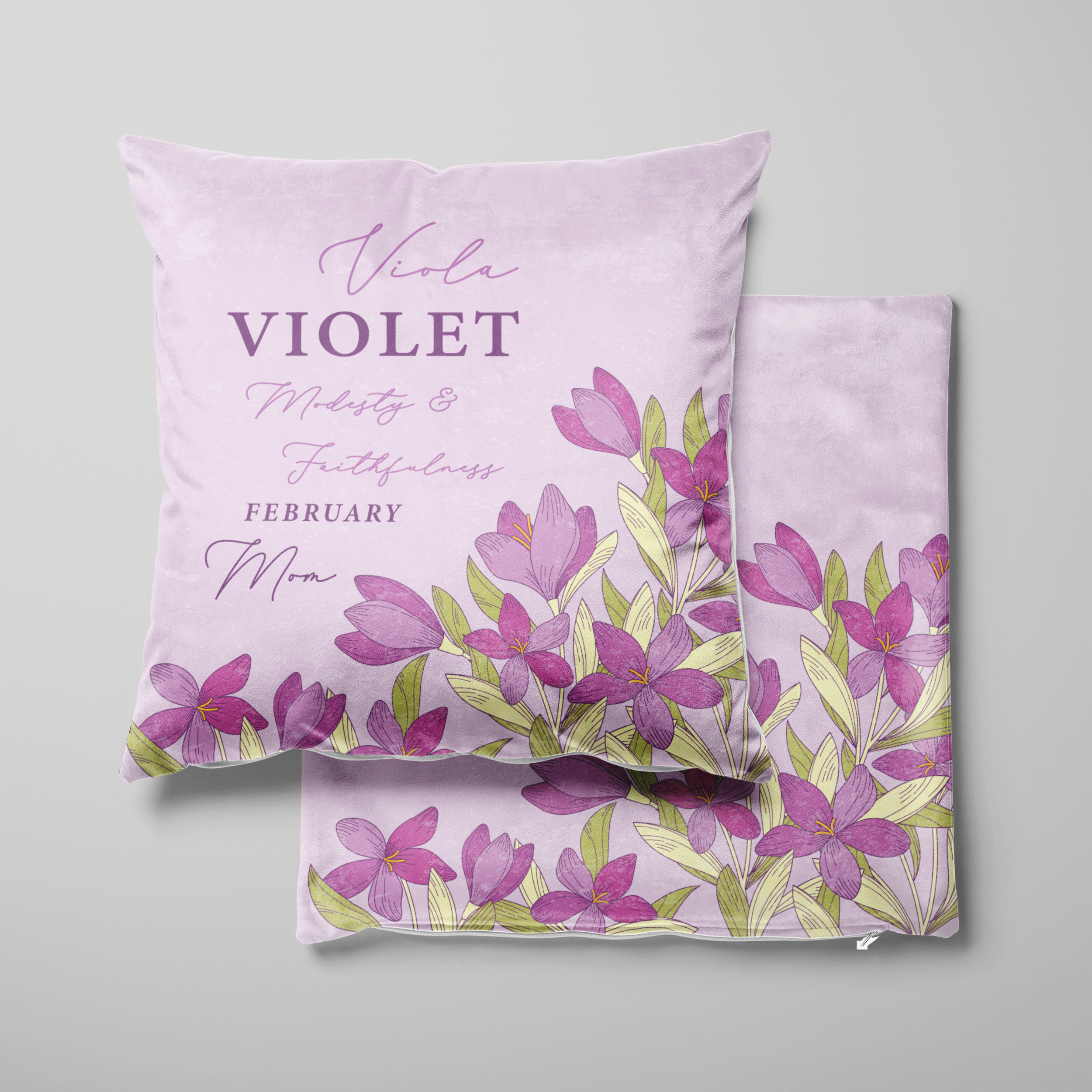 Personalised Birth Flower Cushion - February Violet Design