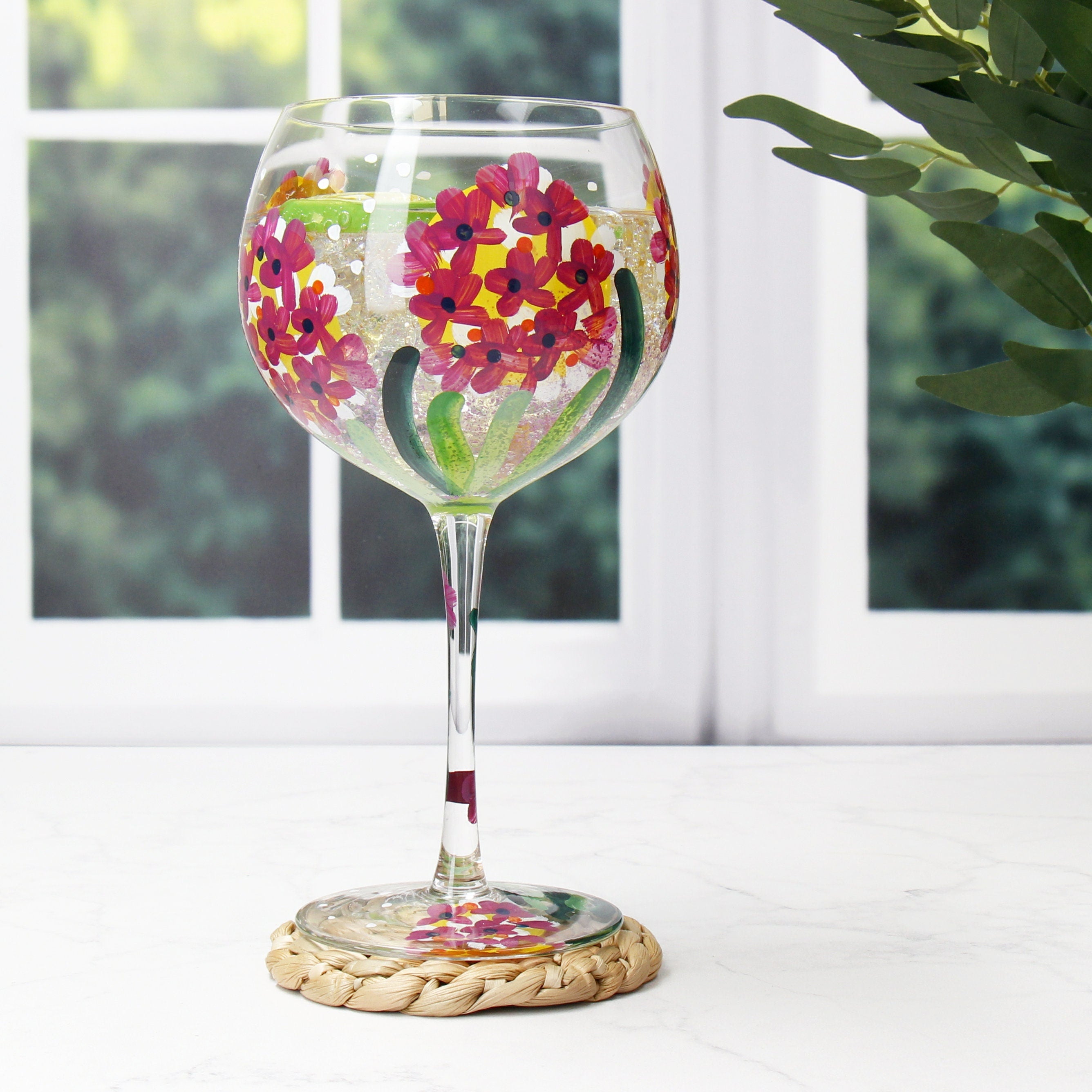 Hand Painted Floral Gin Glass - Celebration Glasses | Choice of Design | Personalised Charms