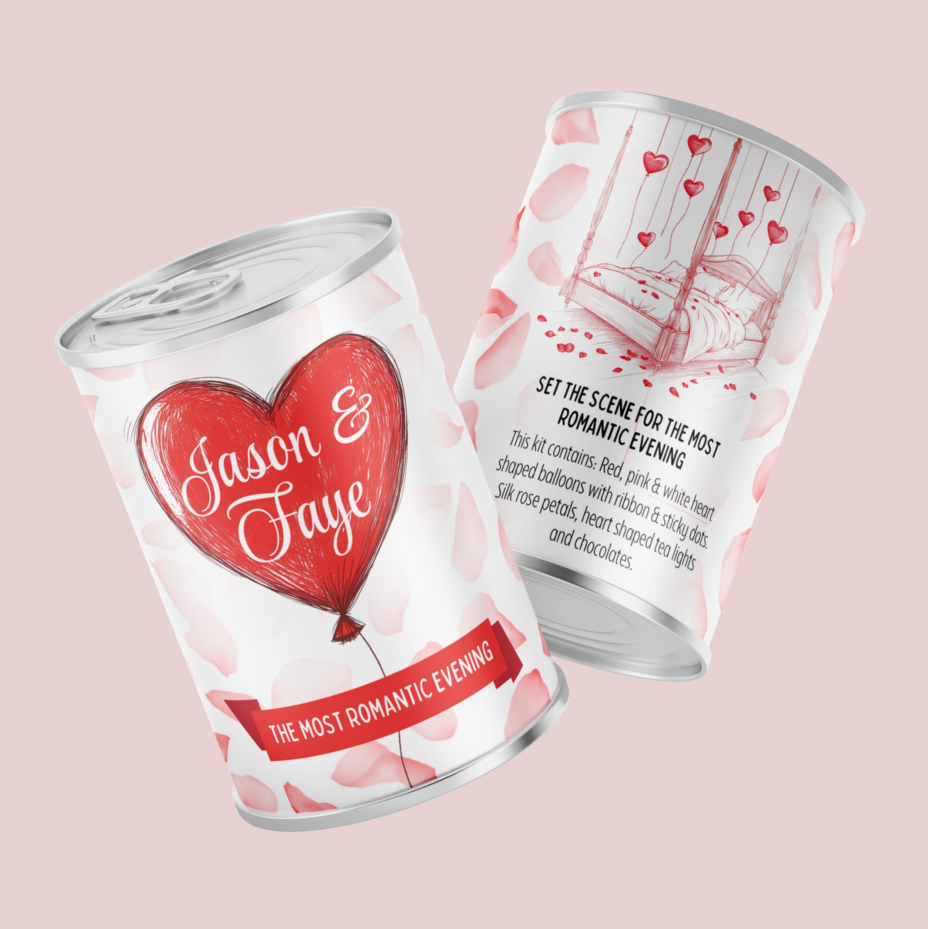 Personalised Date Night Anniversary Gift Tin - Chocolates, Petals, Balloons & Tea Lights