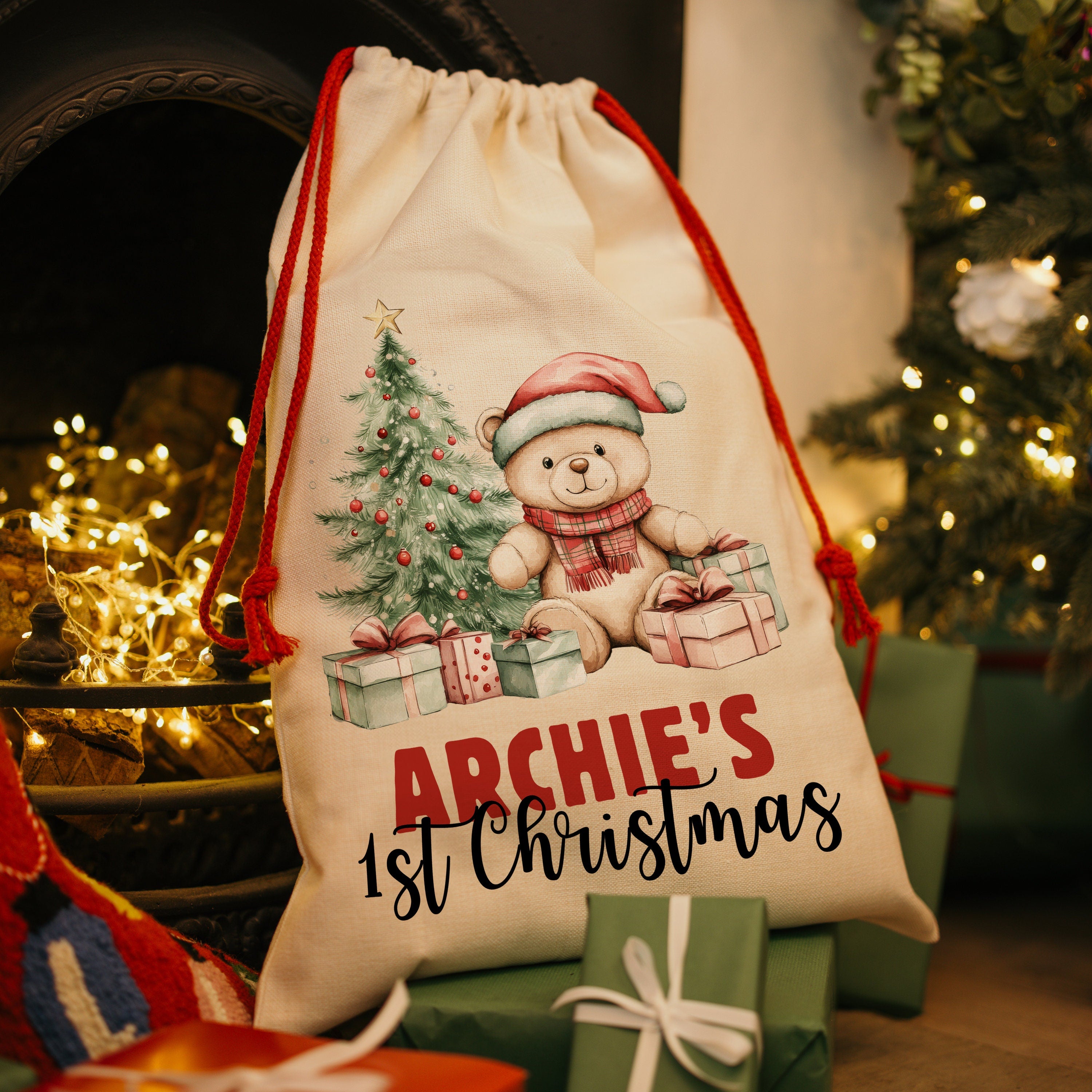 Personalised Christmas Presents Sack - Baby's 1st Christmas Design