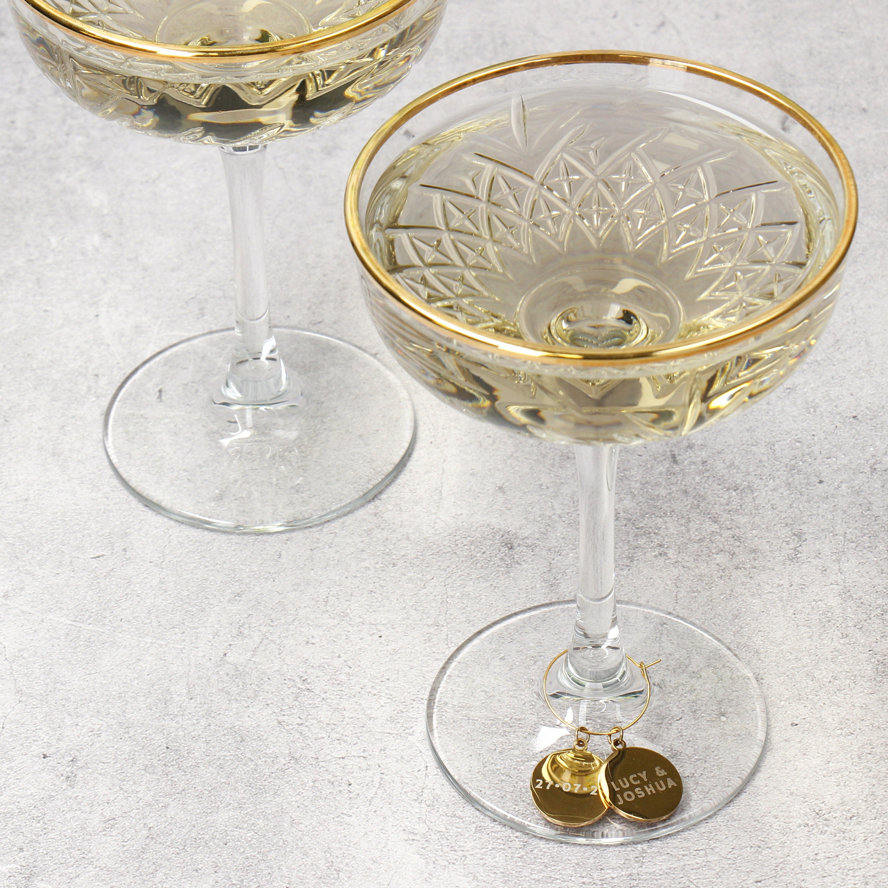 Personalised Gold Champagne Glasses - Set of Two | Couple Glasses for Cocktails | Wedding Glasses Main image