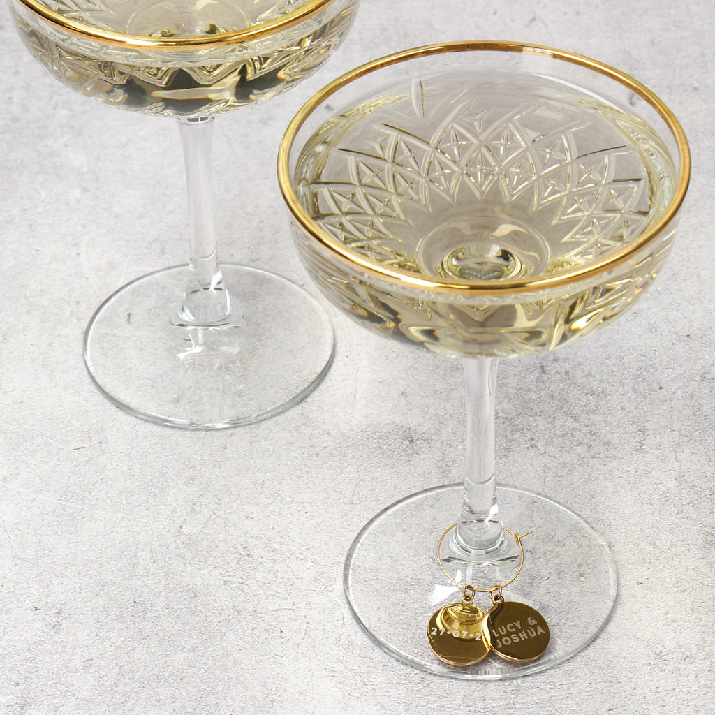 Personalised Gold Champagne Glasses - Set of Two | Couple Glasses for Cocktails | Wedding Glasses
