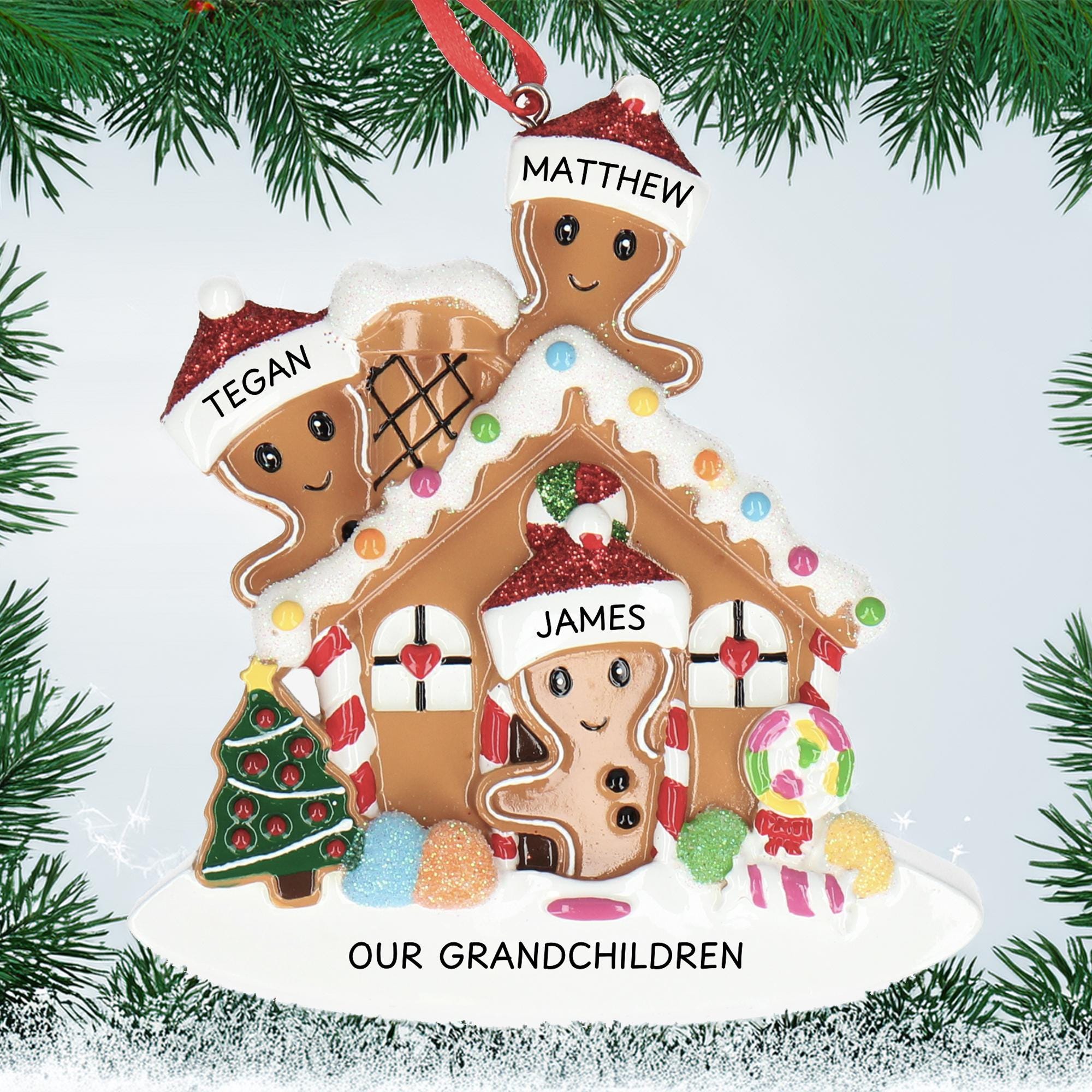 Gingerbread House Christmas Bauble - Personalise with 3 Names | Christmas Decor