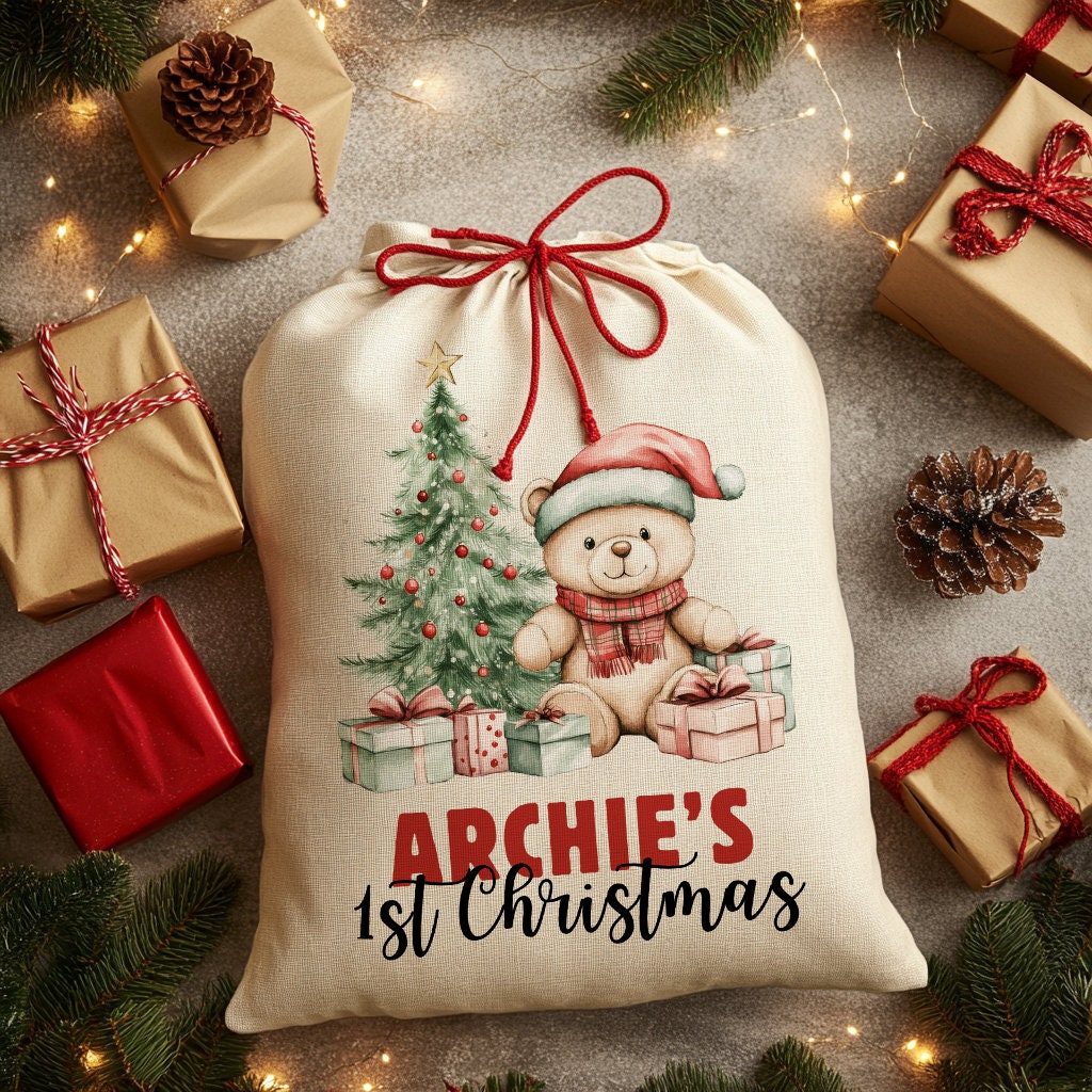 Personalised Christmas Presents Sack - Baby's 1st Christmas Design