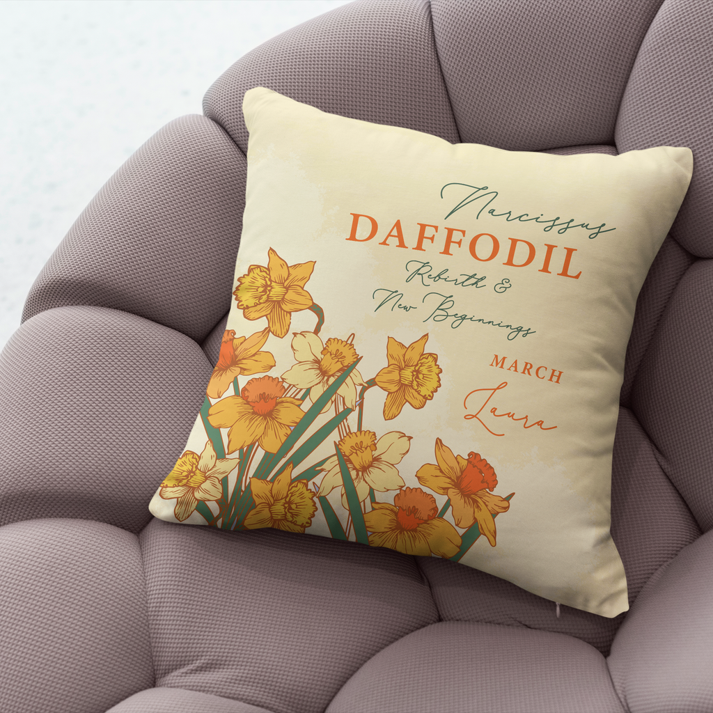 Personalised Birth Flower Cushion - March Daffodil Design
