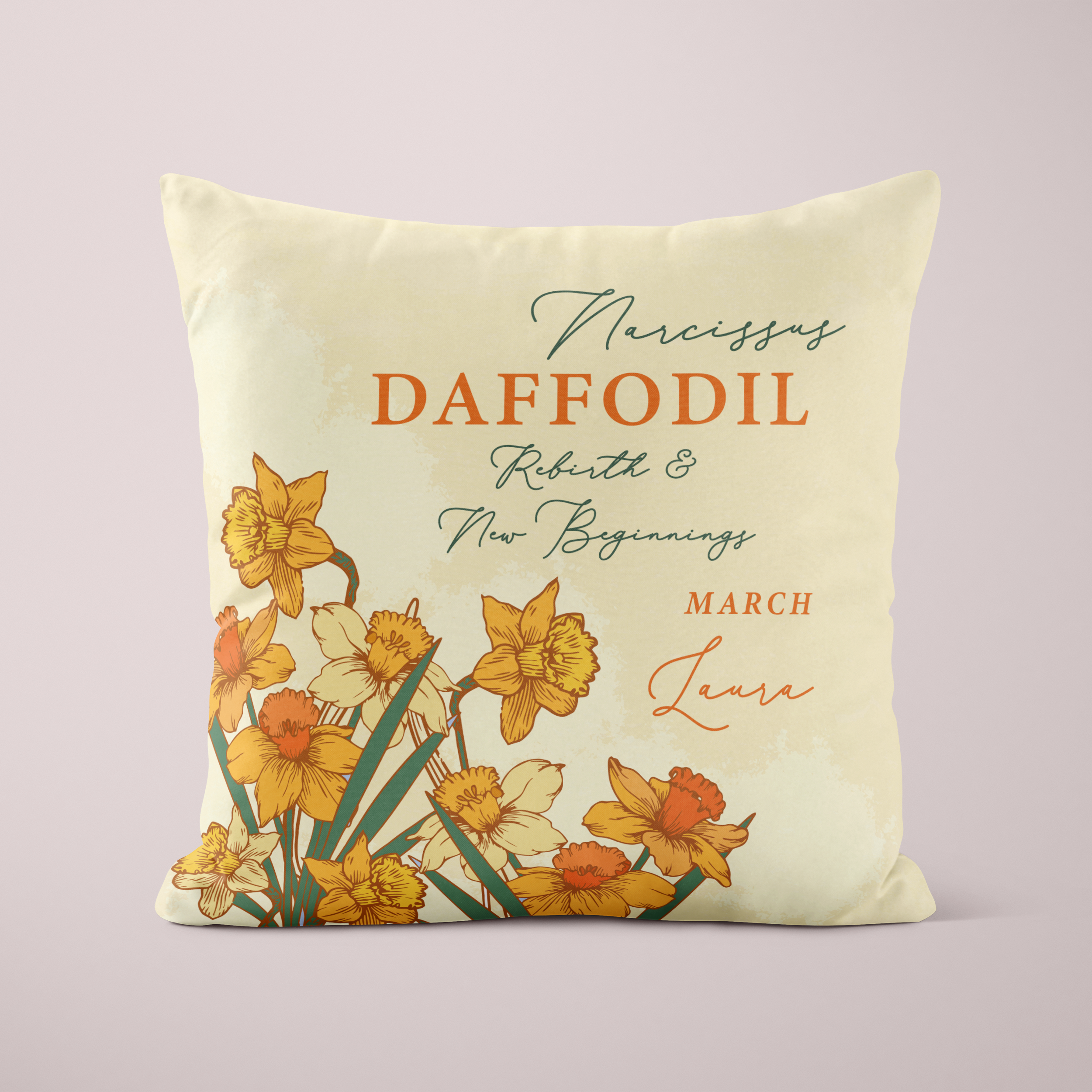 Personalised Birth Flower Cushion - March Daffodil Design
